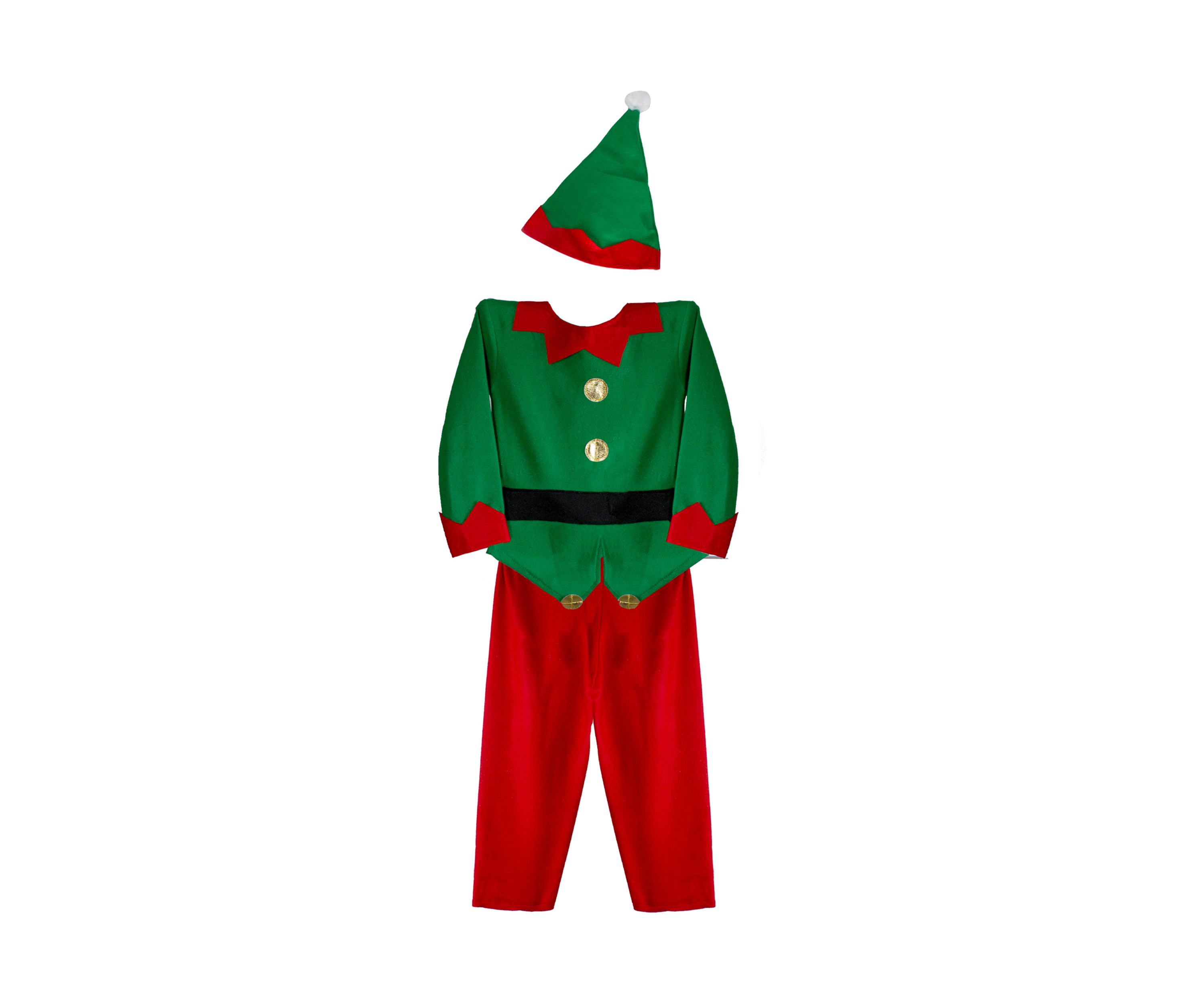 24Inch Red and Green Elf Boys Costume With a Christmas Santa Hat - 4-6 Years