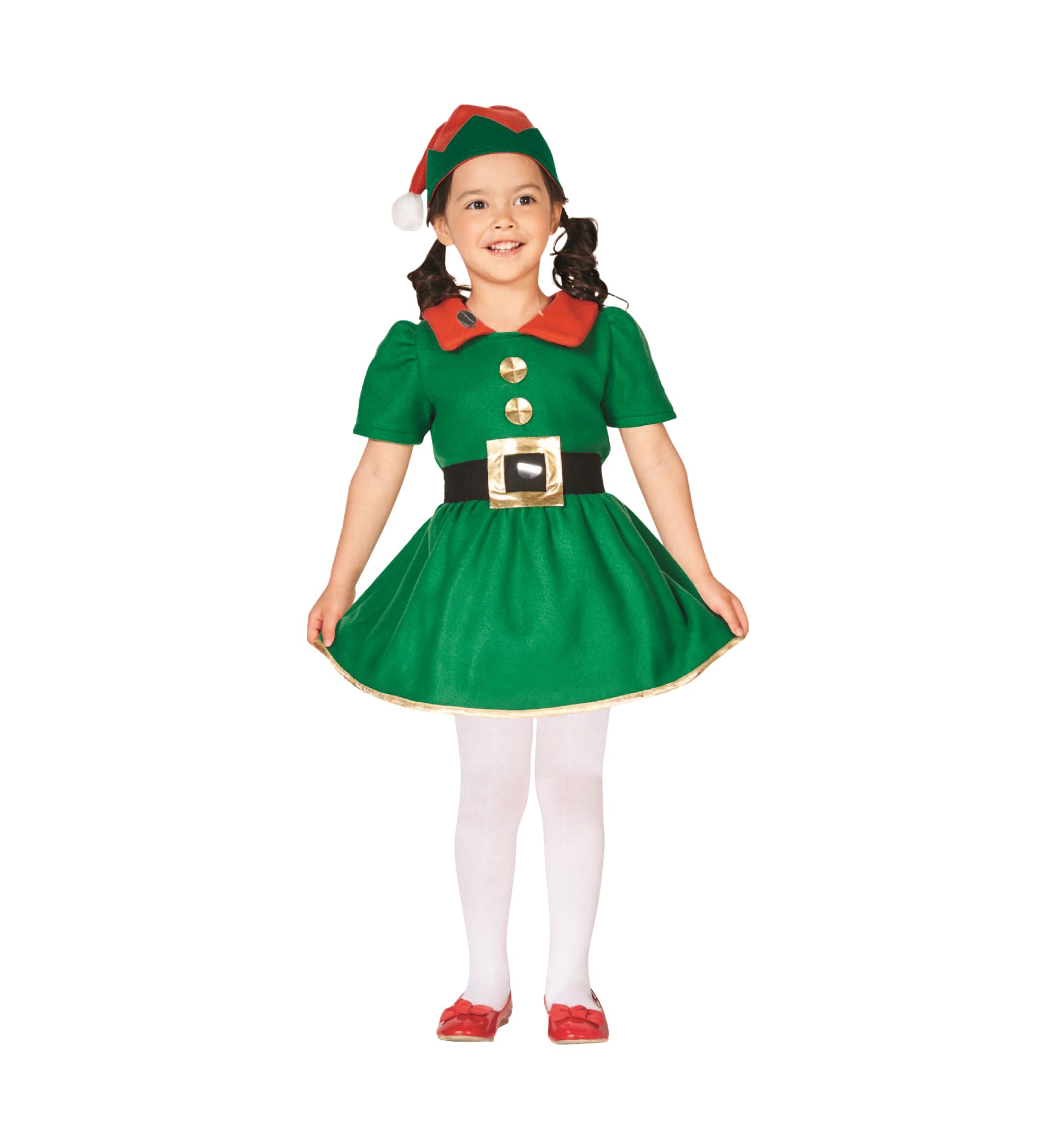 26Inch Green and Red Girls Elf Christmas Costume - 4-6 Years