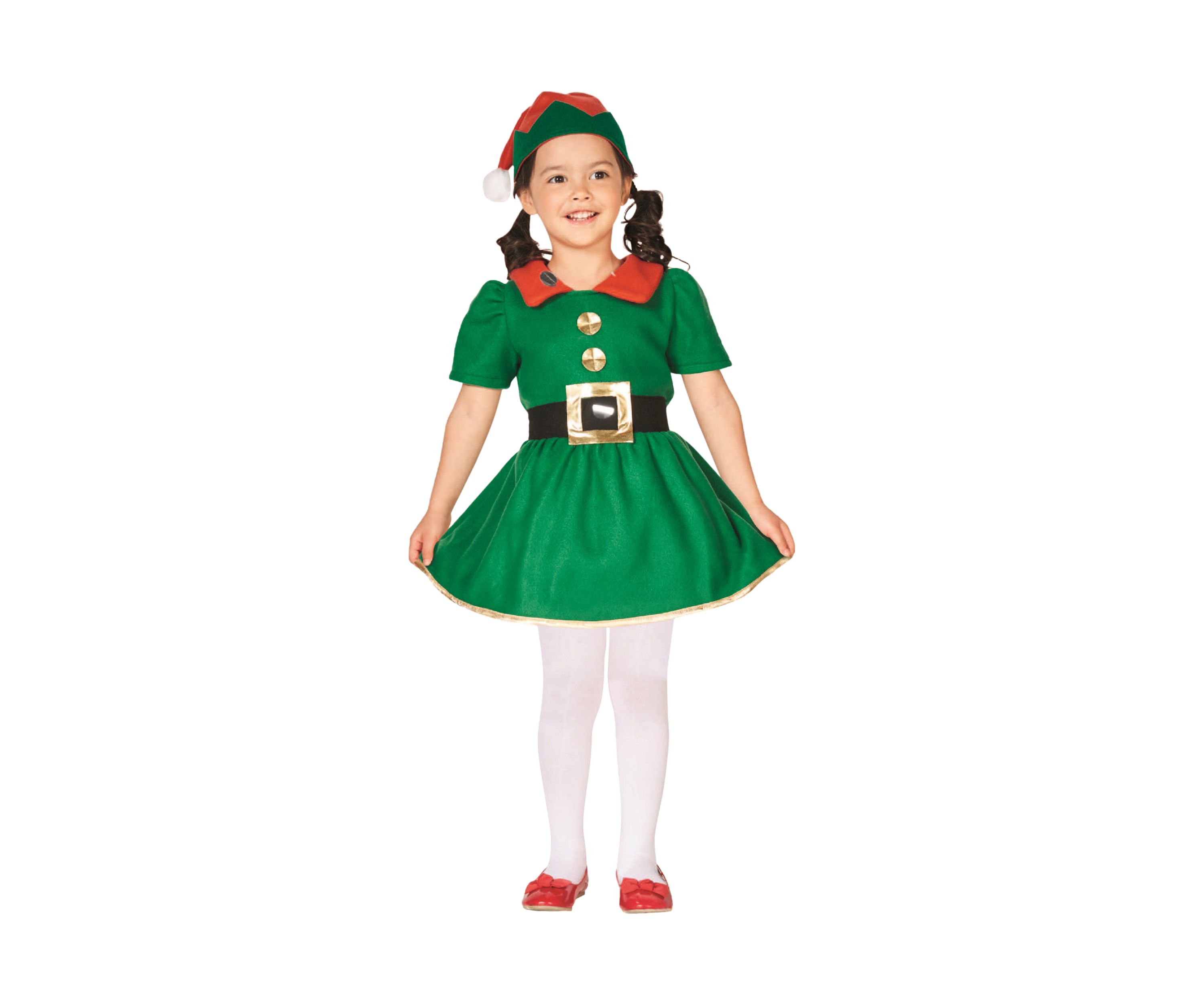 26Inch Green and Red Girls Elf Christmas Costume - 4-6 Years
