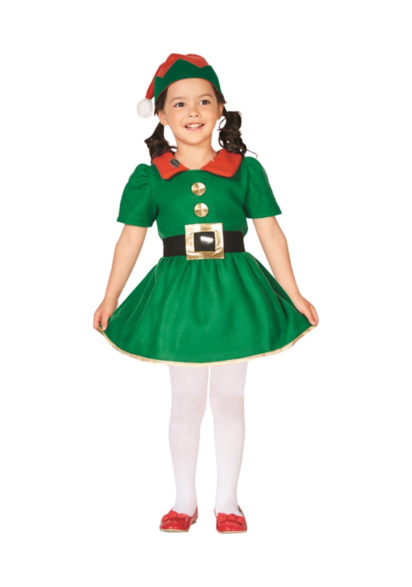 26Inch Green and Red Girls Elf Christmas Costume - 4-6 Years