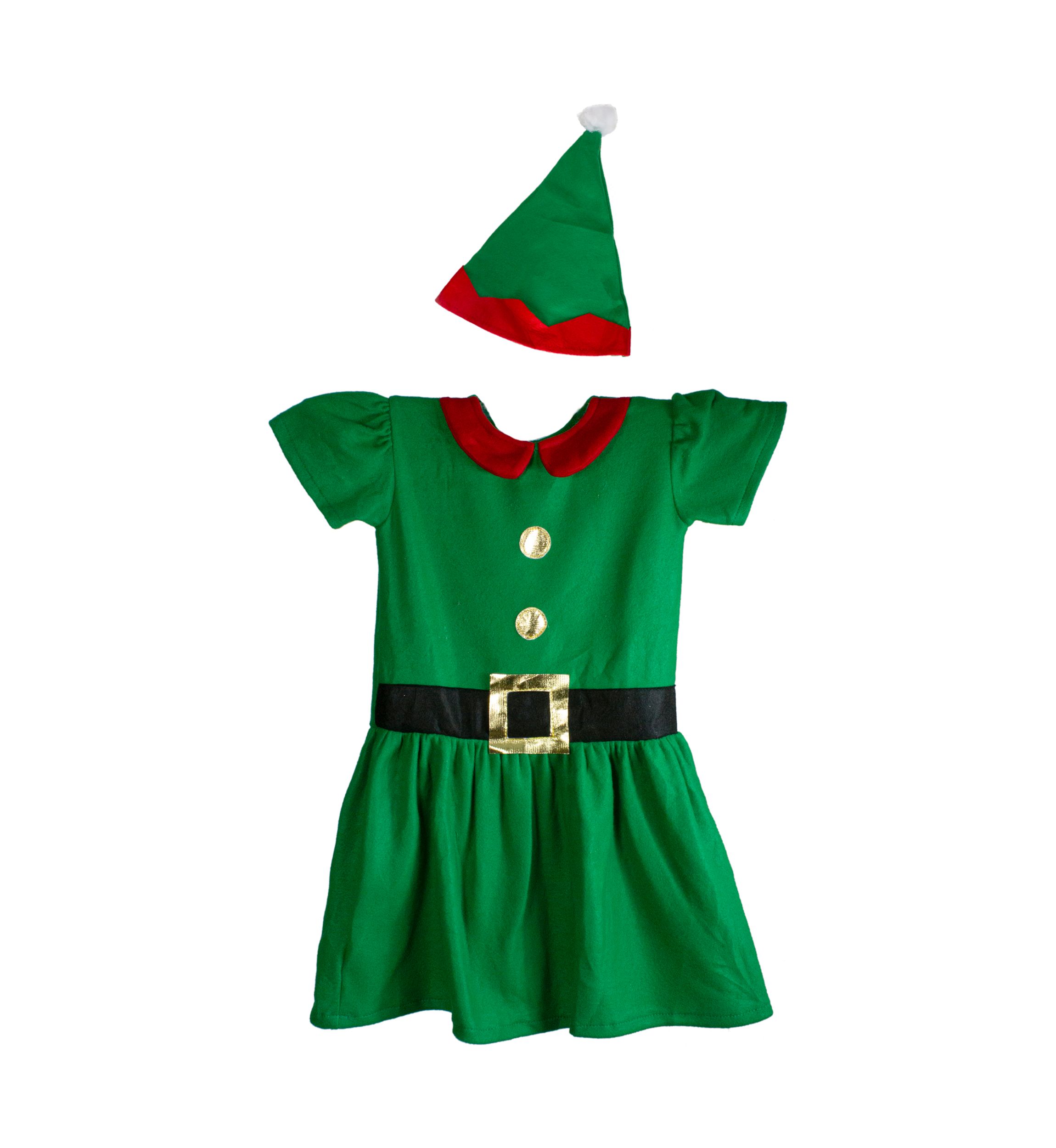 26Inch Green and Red Girls Elf Christmas Costume - 4-6 Years