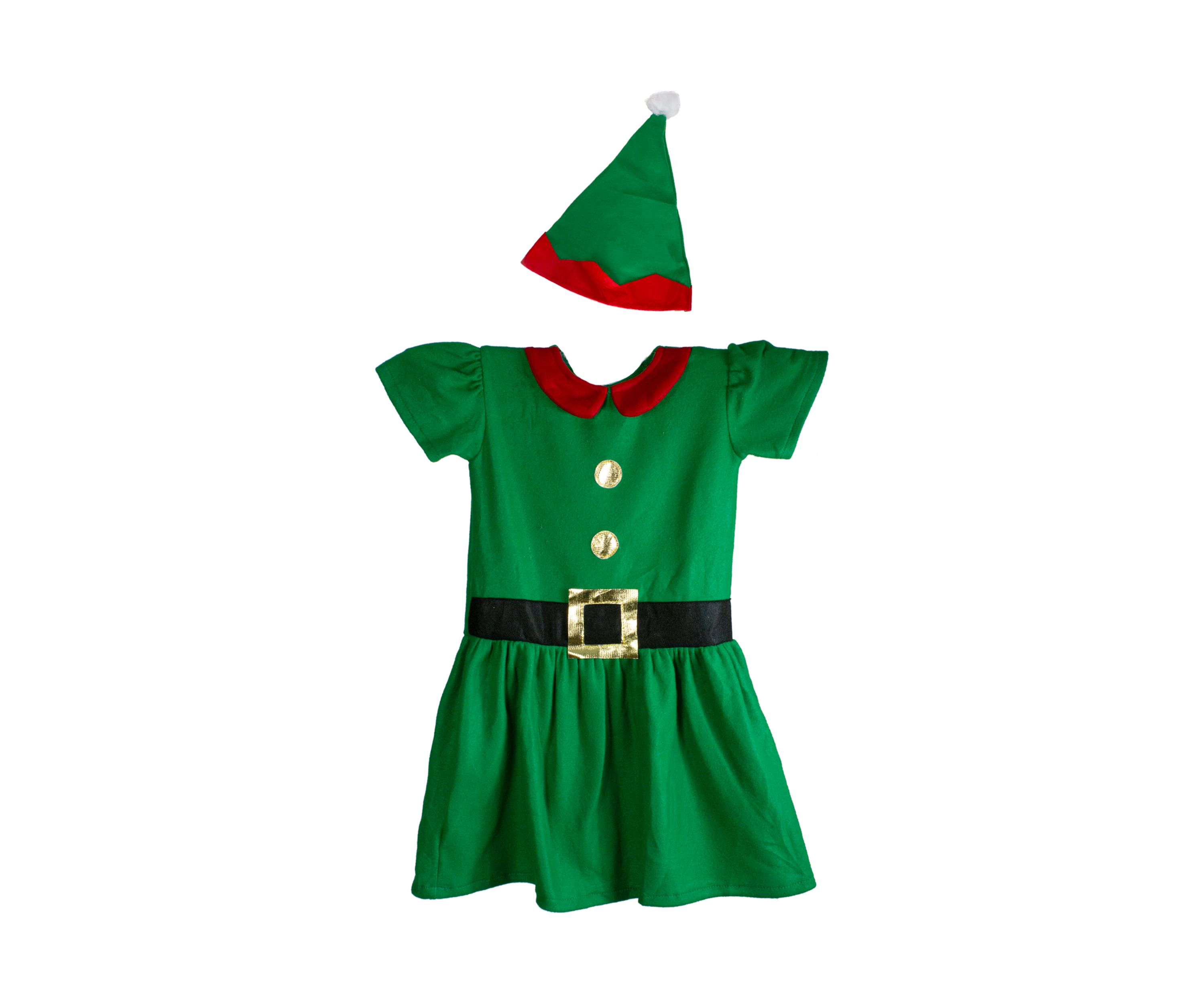 26Inch Green and Red Girls Elf Christmas Costume - 4-6 Years