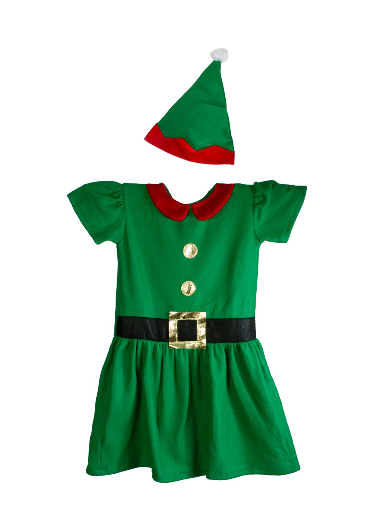 28Inch Green and Red Girls Elf Christmas Costume - 6-8 Years