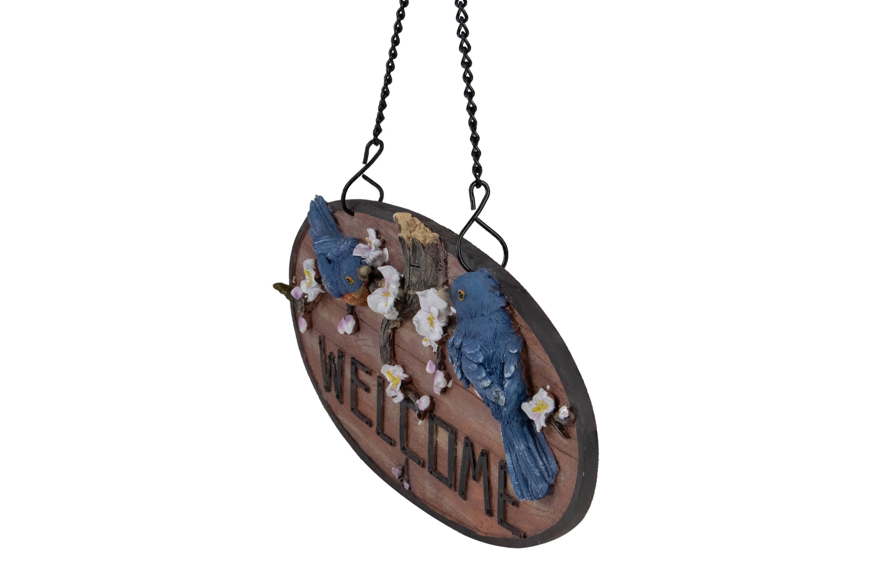 12" Hanging Welcome Sign with Bluebirds and Flowers