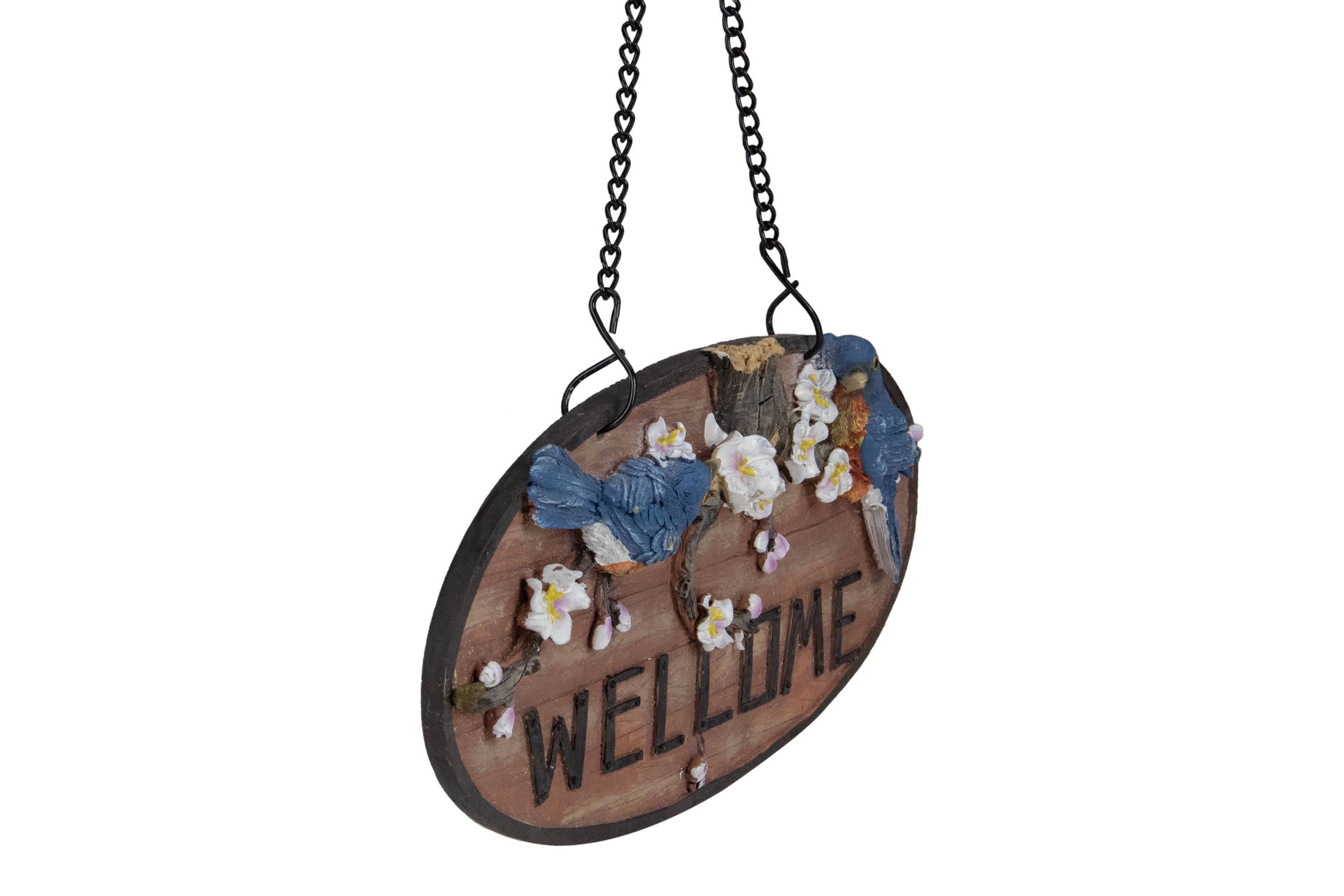 12" Hanging Welcome Sign with Bluebirds and Flowers