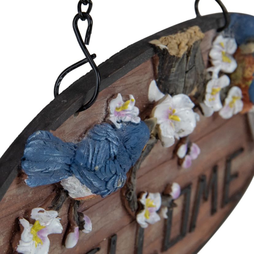12" Hanging Welcome Sign with Bluebirds and Flowers