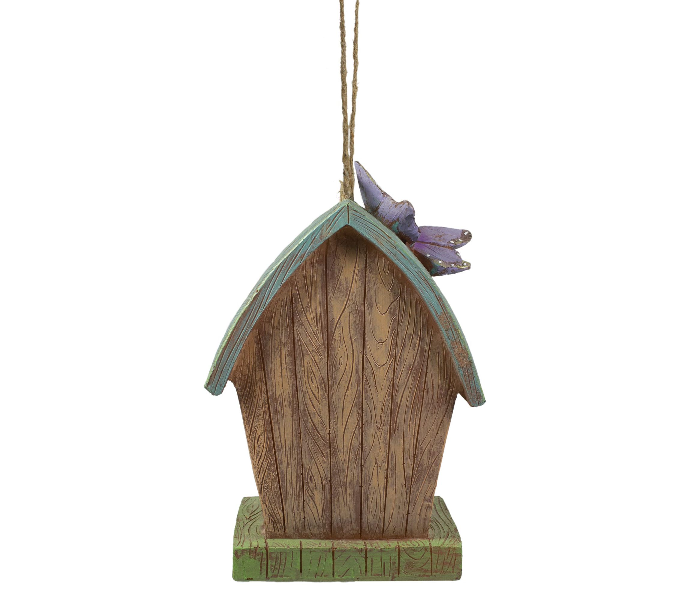 10" Brown and Green Hanging Birdhouse with Butterflies Outdoor Garden Decor