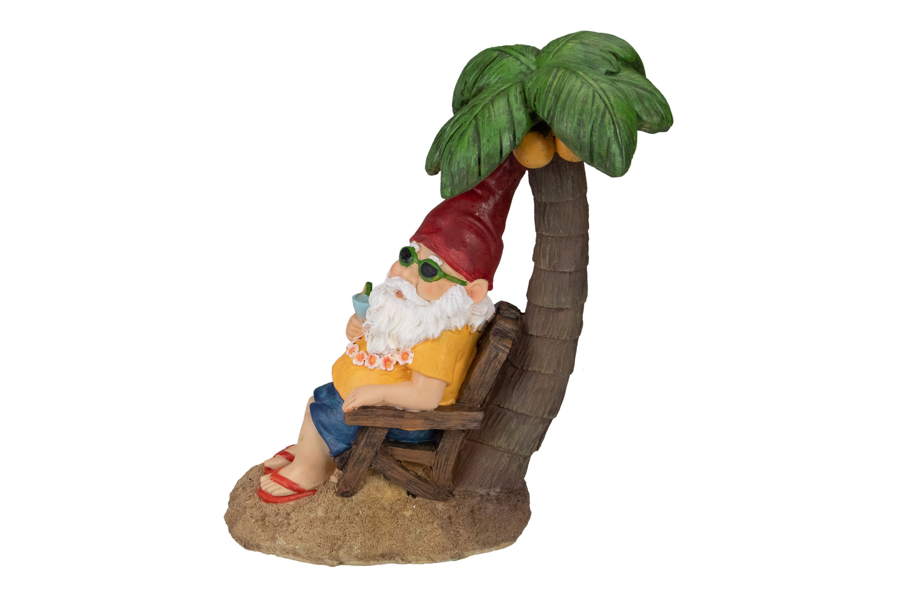 12.25" Tropical Gnome with Palm Tree Outdoor Garden Statue