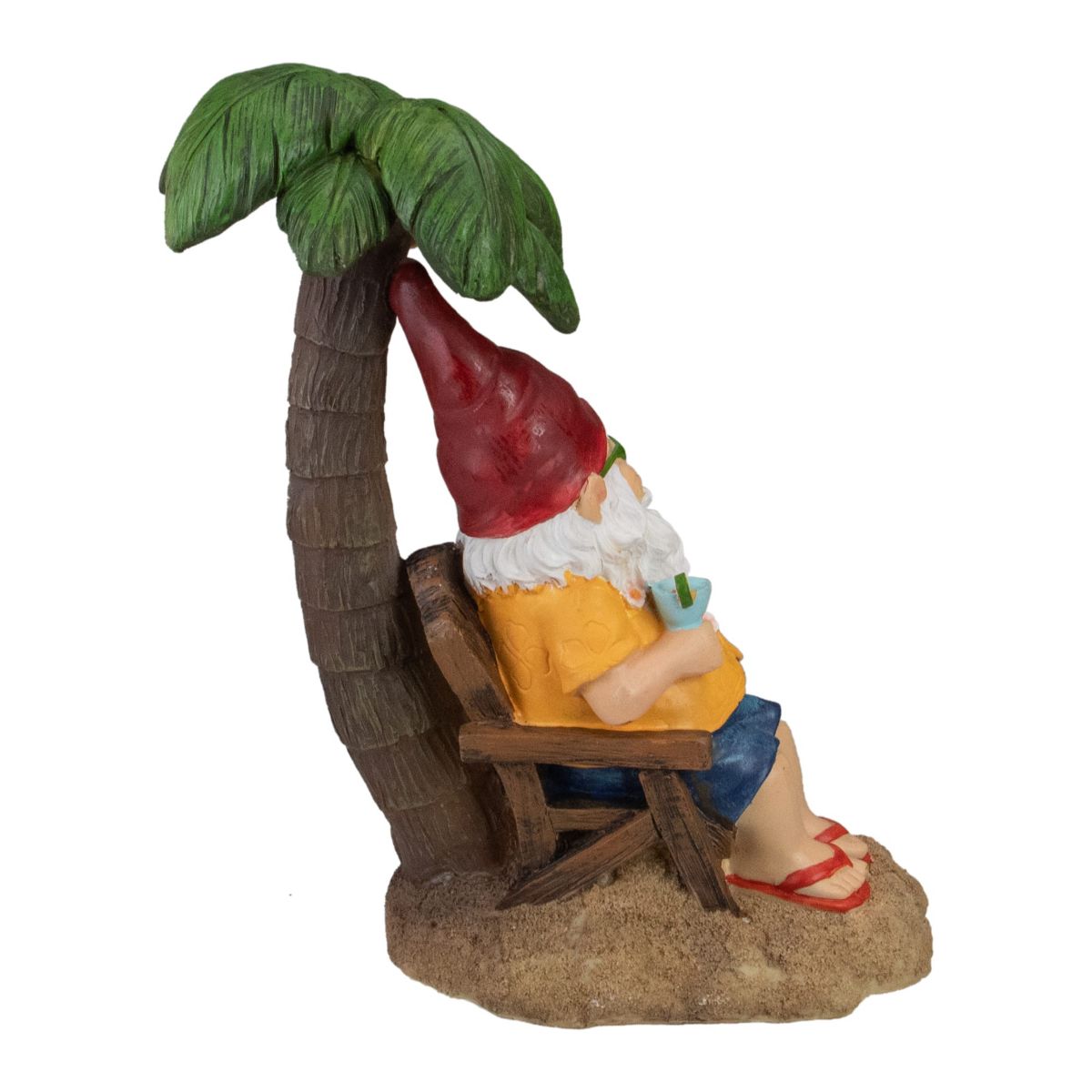 12.25" Tropical Gnome with Palm Tree Outdoor Garden Statue