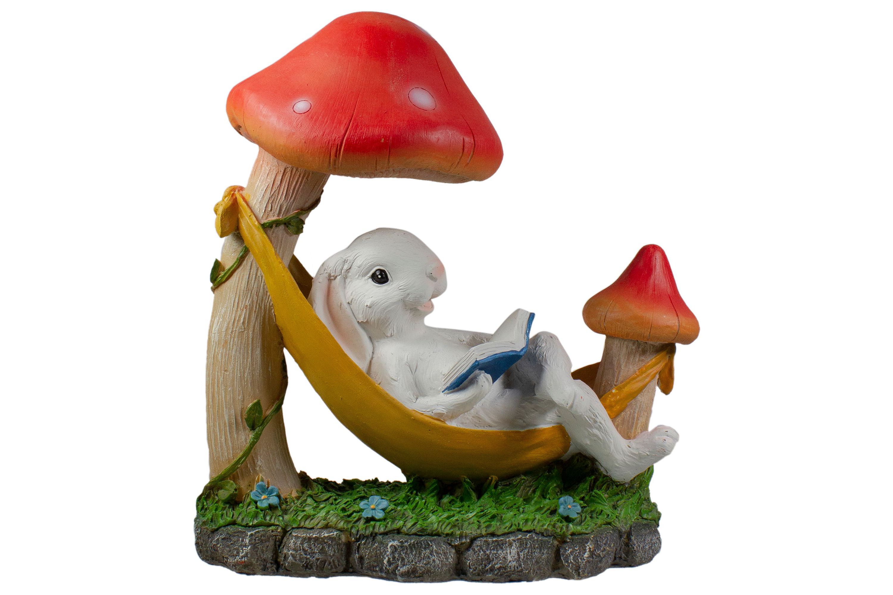 11.75" White Bunny in Hammock Outside Garden Statue