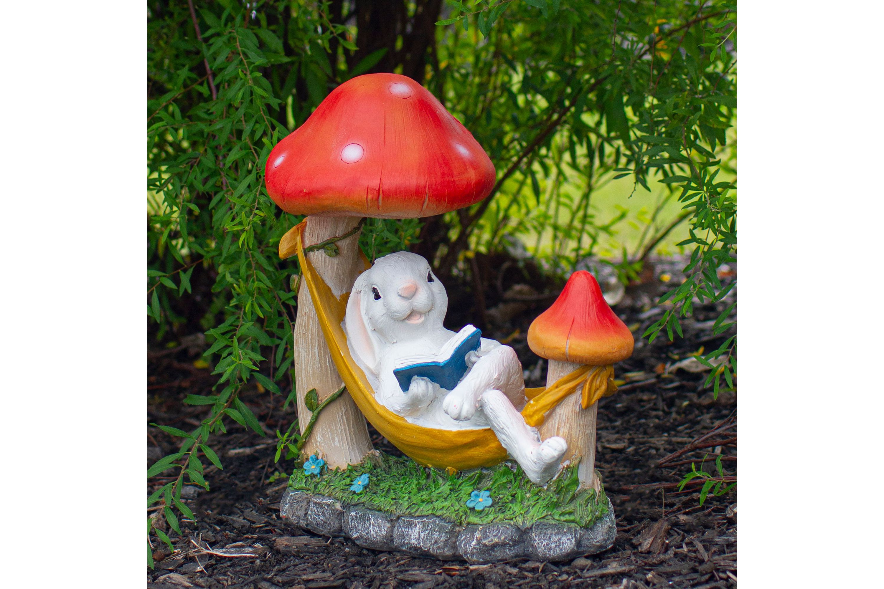 11.75" White Bunny in Hammock Outside Garden Statue
