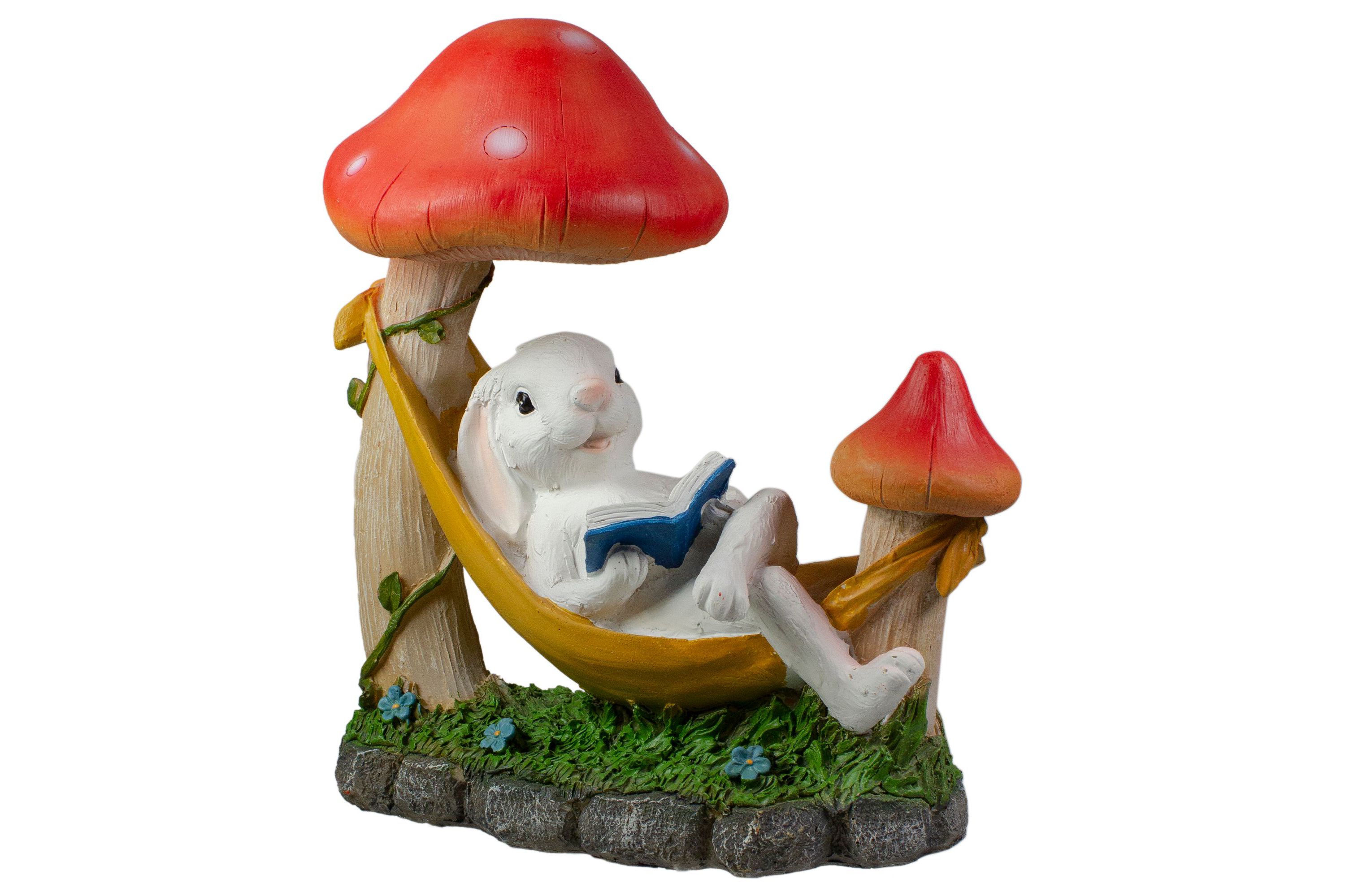 11.75" White Bunny in Hammock Outside Garden Statue