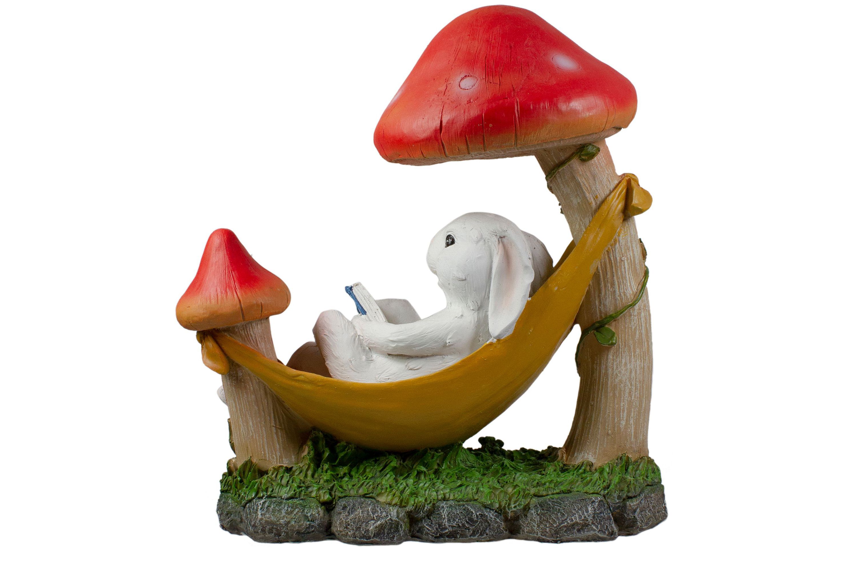 11.75" White Bunny in Hammock Outside Garden Statue