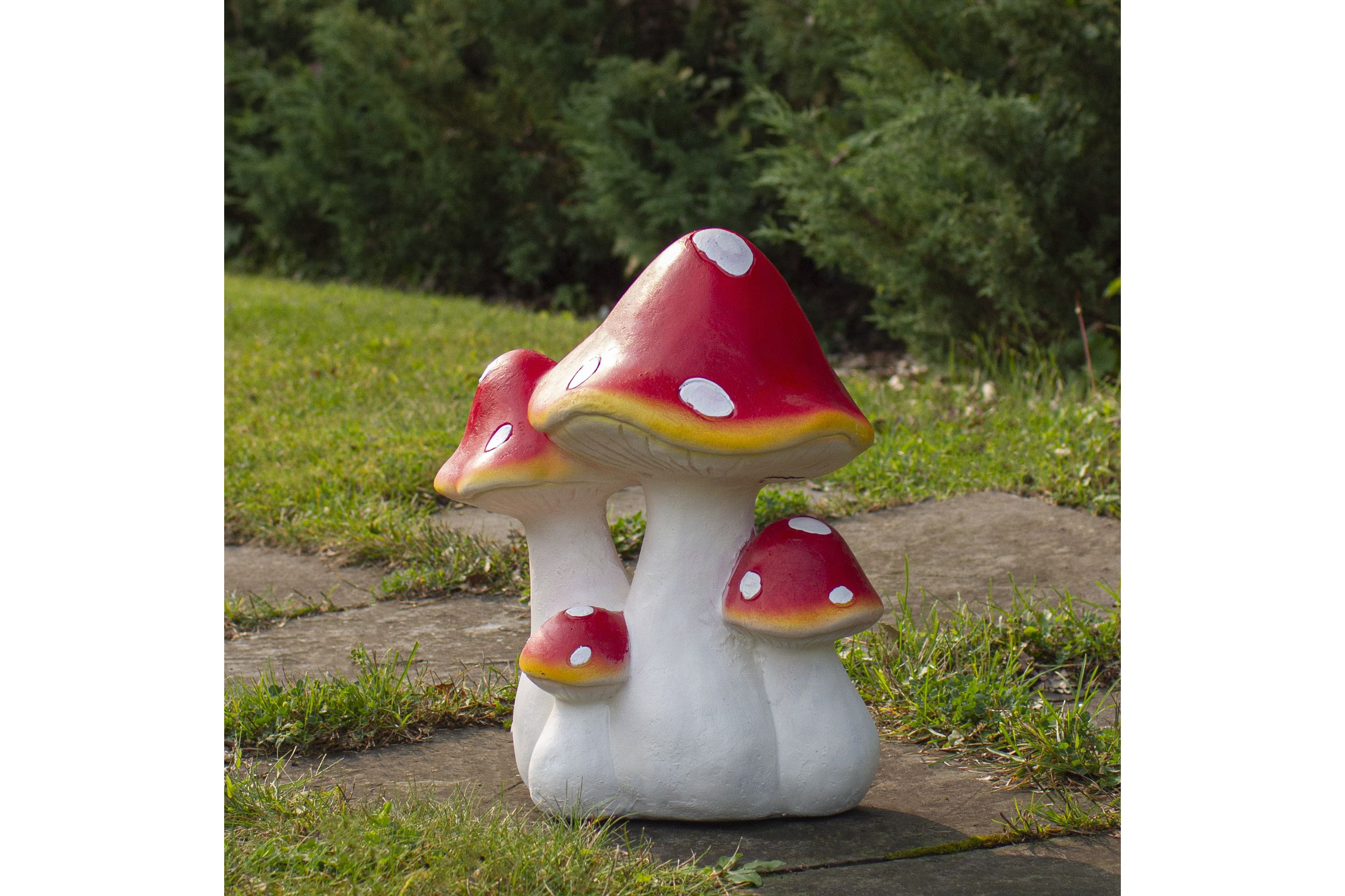 16.75" White and Red Hand Painted Mushrooms Outdoor Garden Decor