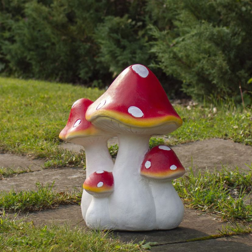 16.75" White and Red Hand Painted Mushrooms Outdoor Garden Decor