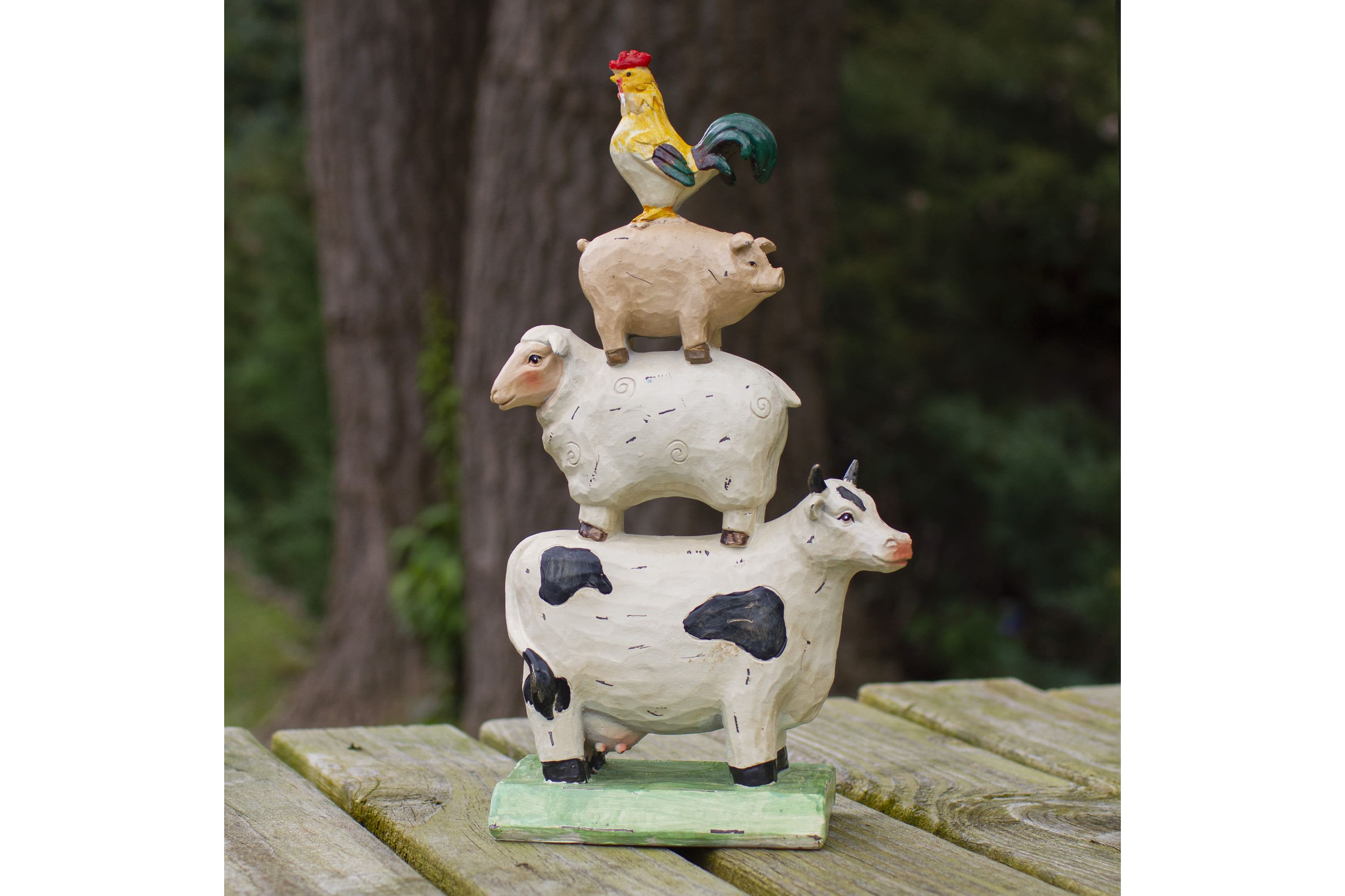 11.5" Stacked Polyresin Farm Animals Outdoor Garden Statue