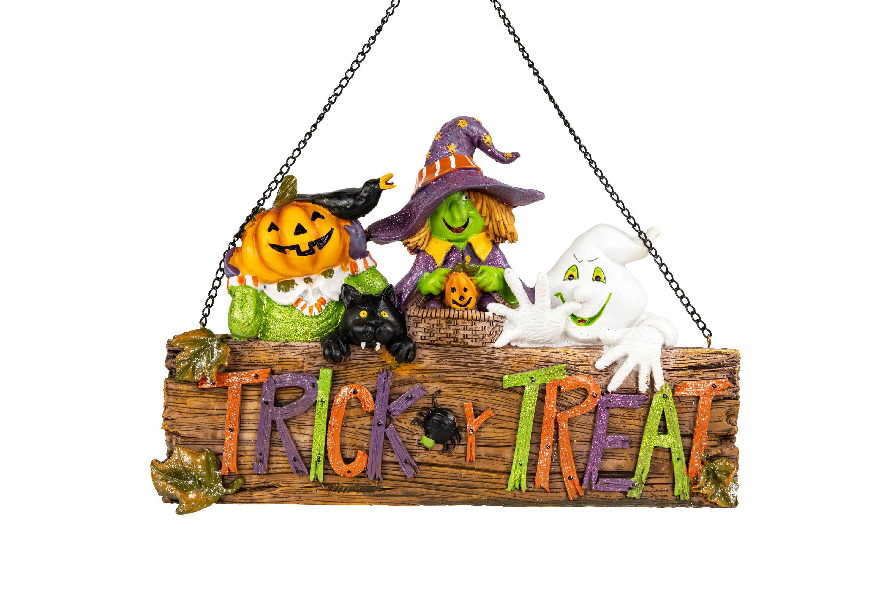 13.5" Trick or Treat Jack O Lantern  Ghost  and Witch Halloween Wall SIgn