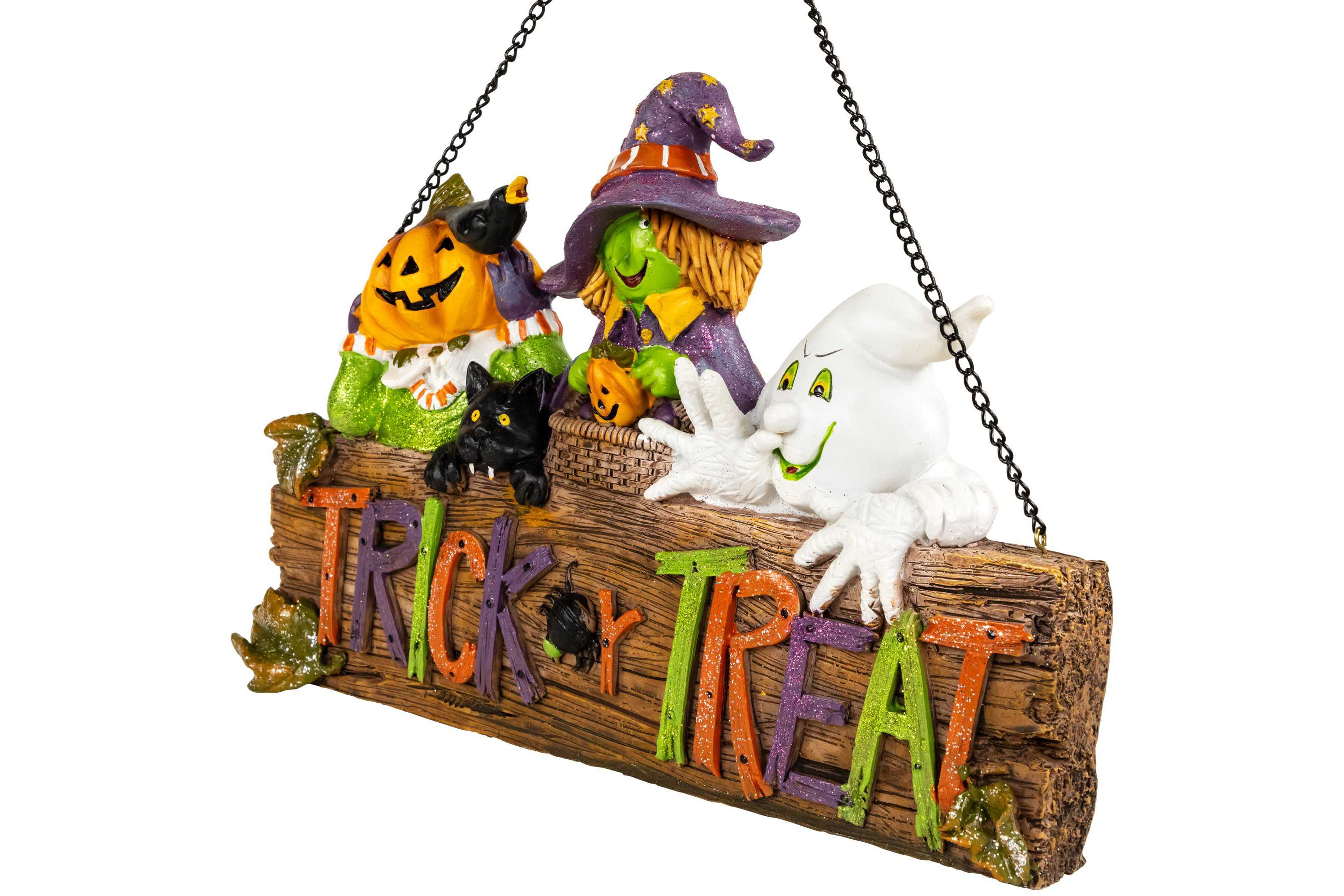 13.5" Trick or Treat Jack O Lantern  Ghost  and Witch Halloween Wall SIgn
