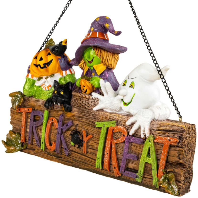 13.5" Trick or Treat Jack O Lantern  Ghost  and Witch Halloween Wall SIgn
