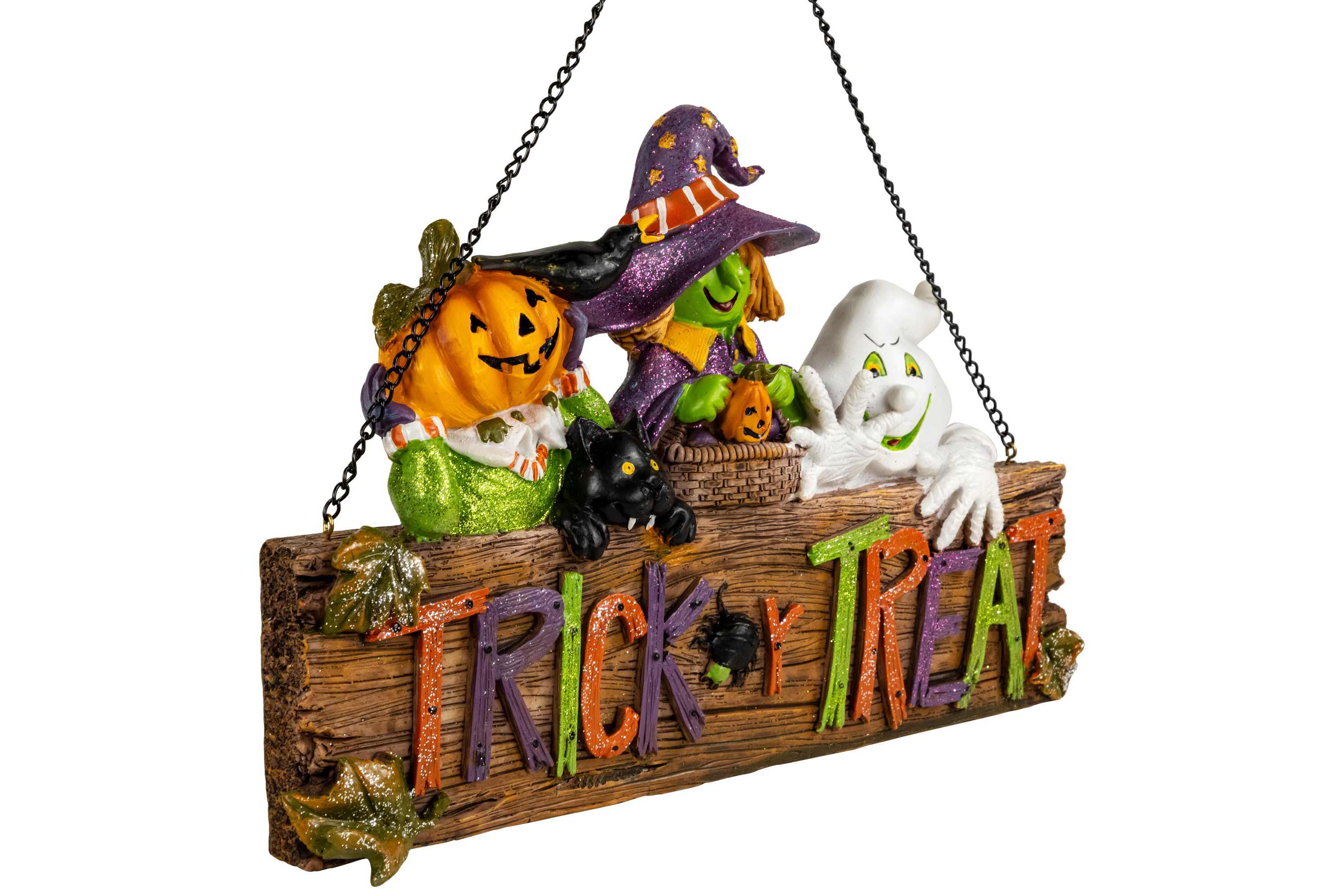 13.5" Trick or Treat Jack O Lantern  Ghost  and Witch Halloween Wall SIgn