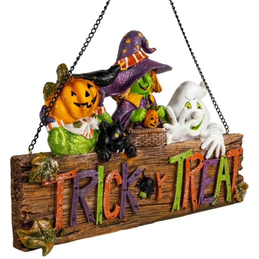 13.5" Trick or Treat Jack O Lantern  Ghost  and Witch Halloween Wall SIgn