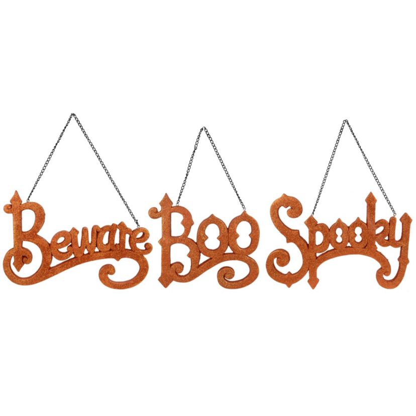 Set of 3 Boo Spooky and Beware Hanging Halloween Signs 5.75"
