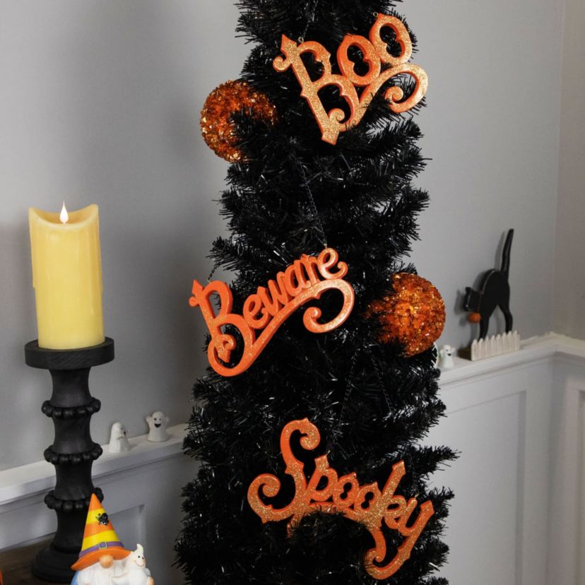 Set of 3 Boo Spooky and Beware Hanging Halloween Signs 5.75"