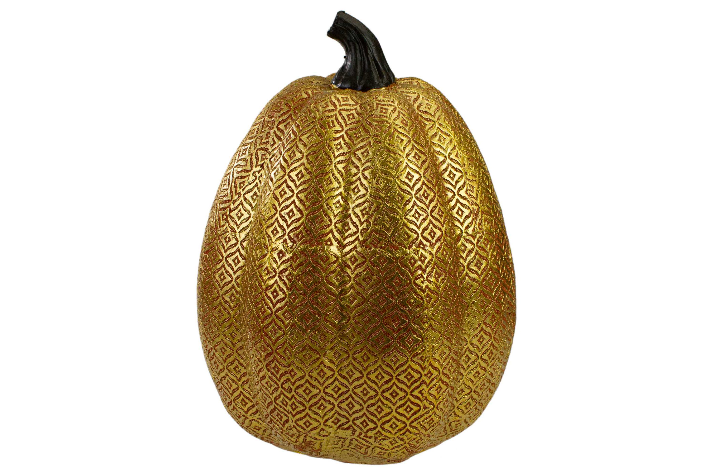 9.75" Gold and Orange Greek Key Textured Autumn Pumpkin Tabletop Decoration