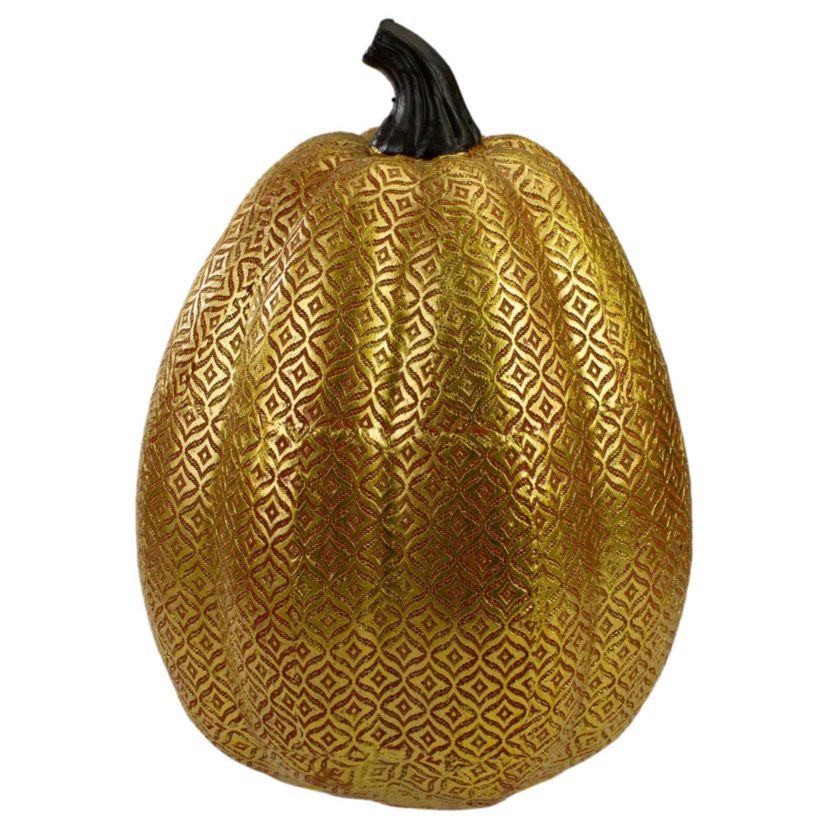 9.75" Gold and Orange Greek Key Textured Autumn Pumpkin Tabletop Decoration