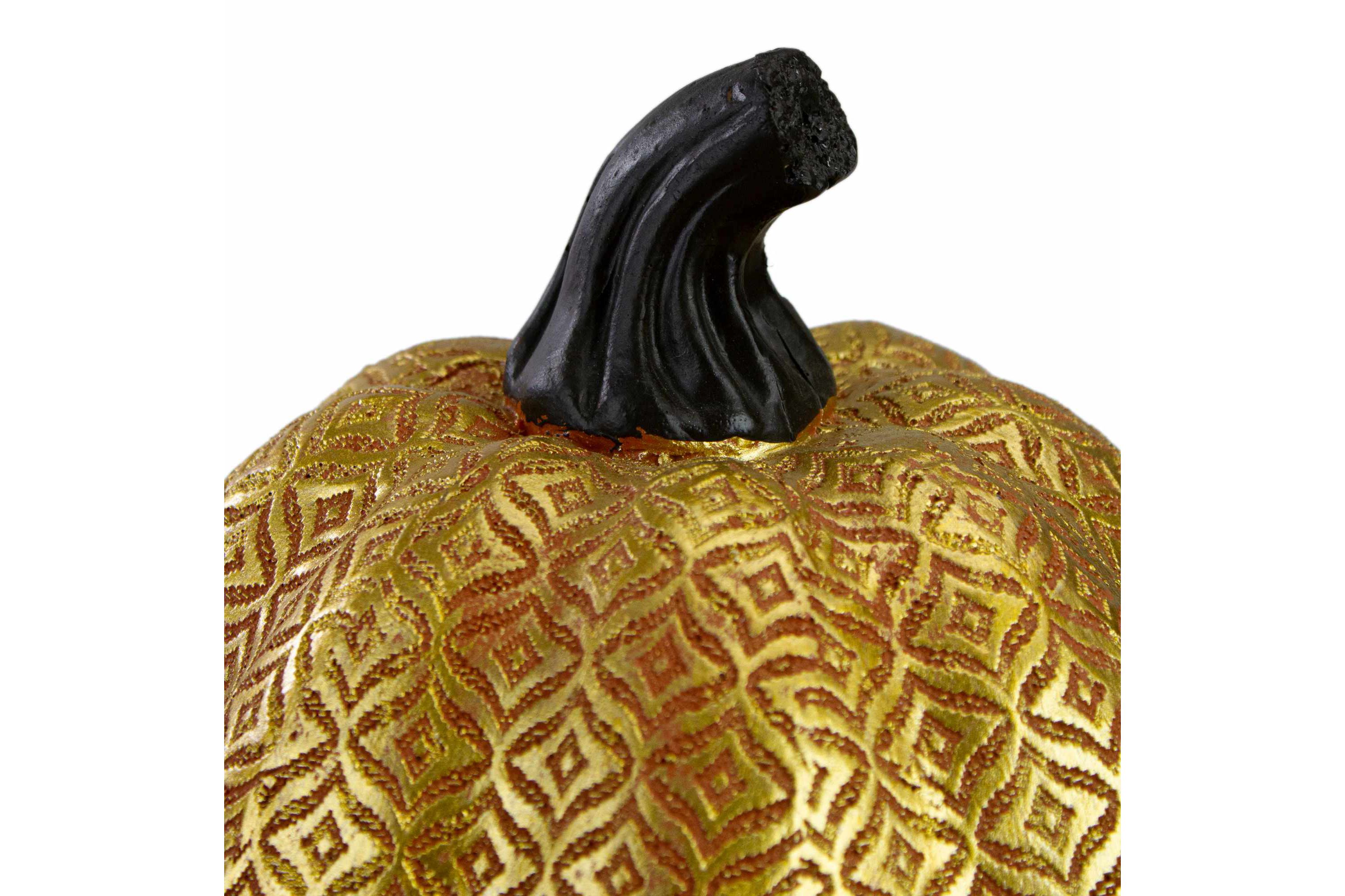 9.75" Gold and Orange Greek Key Textured Autumn Pumpkin Tabletop Decoration