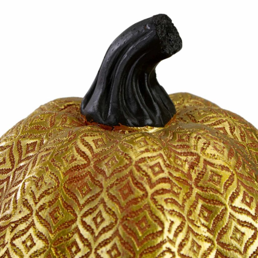9.75" Gold and Orange Greek Key Textured Autumn Pumpkin Tabletop Decoration