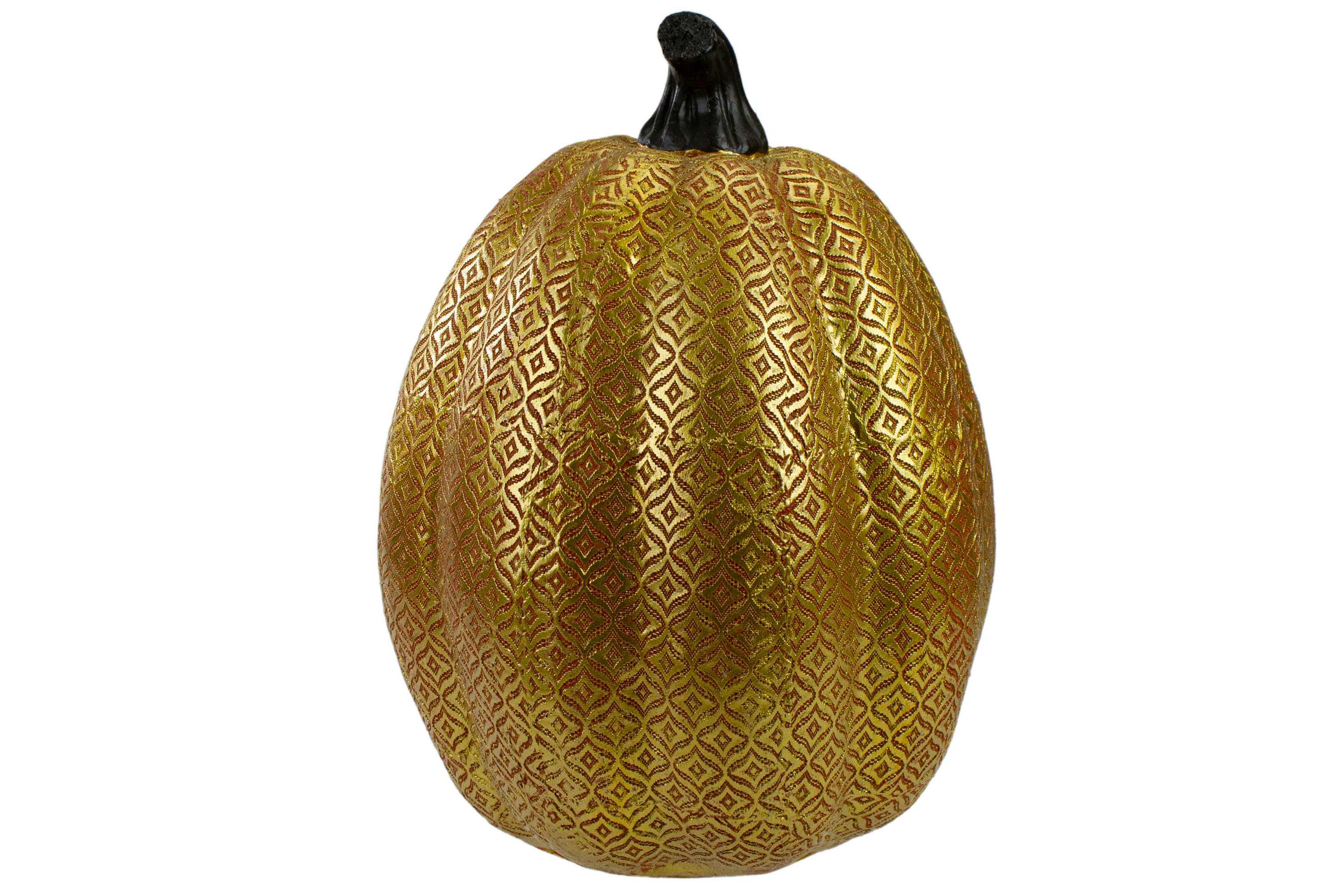 9.75" Gold and Orange Greek Key Textured Autumn Pumpkin Tabletop Decoration
