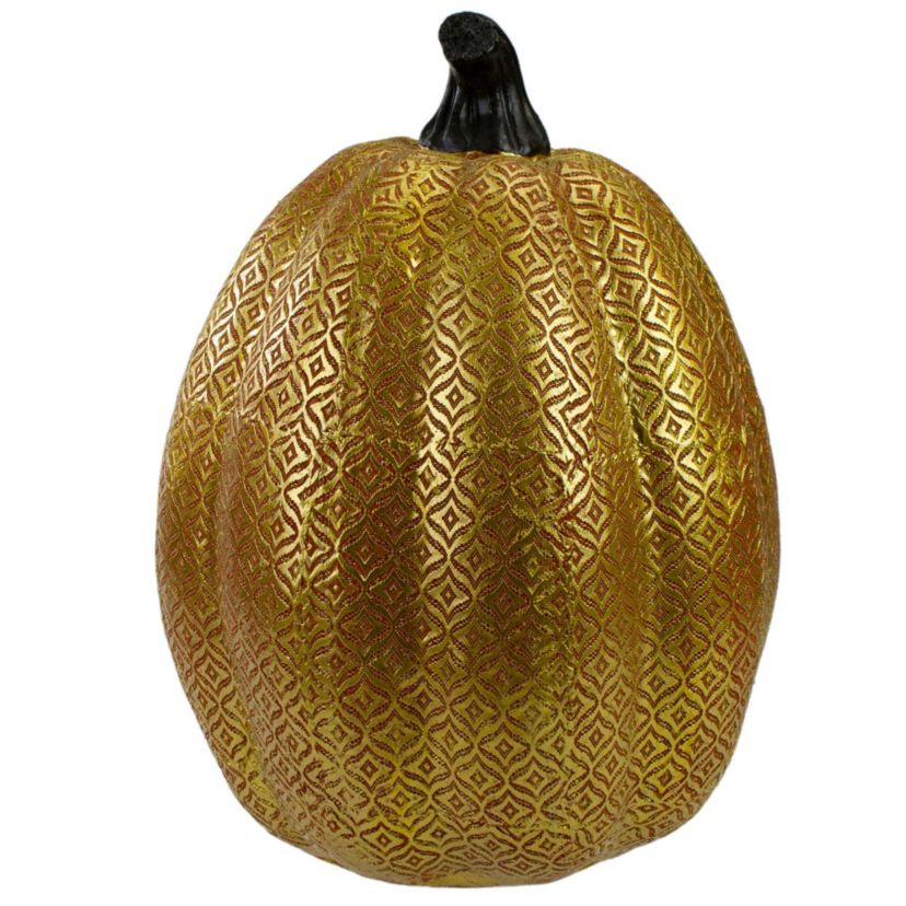9.75" Gold and Orange Greek Key Textured Autumn Pumpkin Tabletop Decoration