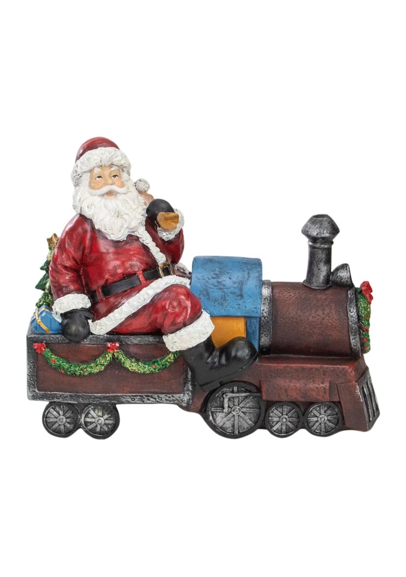 14Inch Red and Blue Santa on a Train Christmas Tabletop Decoration