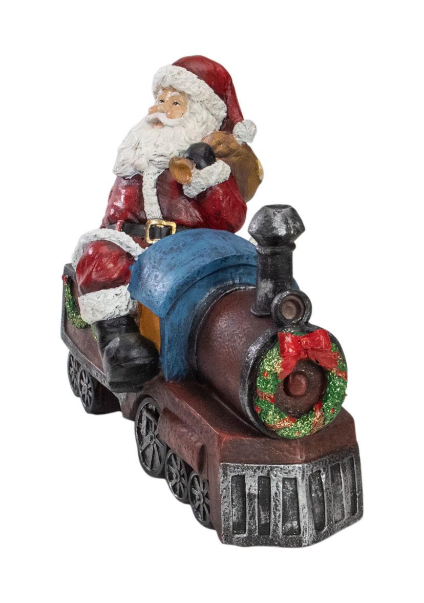 14Inch Red and Blue Santa on a Train Christmas Tabletop Decoration