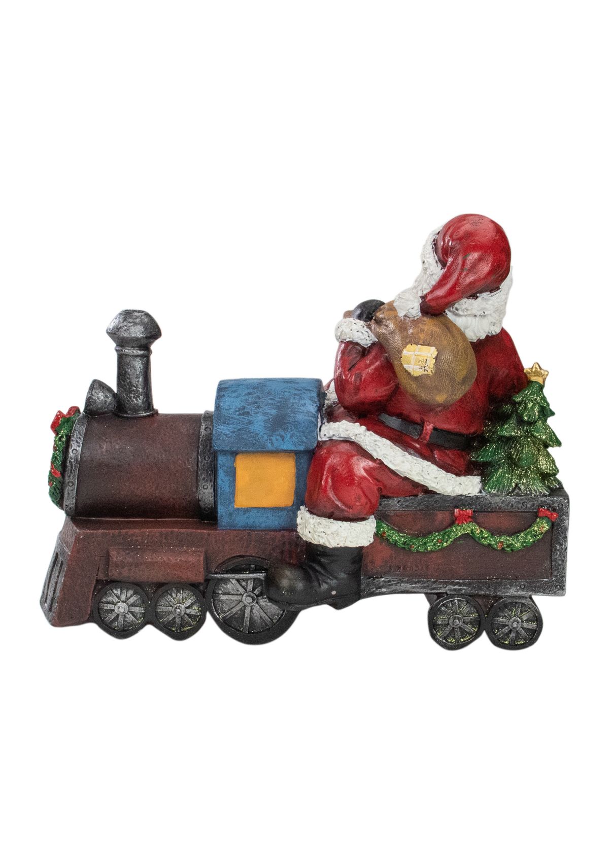 14Inch Red and Blue Santa on a Train Christmas Tabletop Decoration