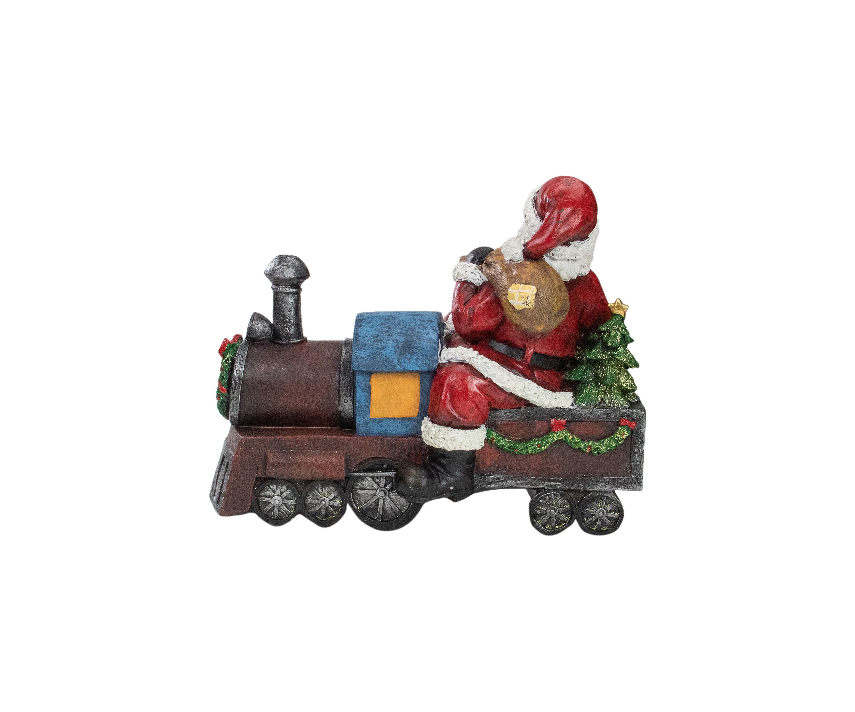 14Inch Red and Blue Santa on a Train Christmas Tabletop Decoration