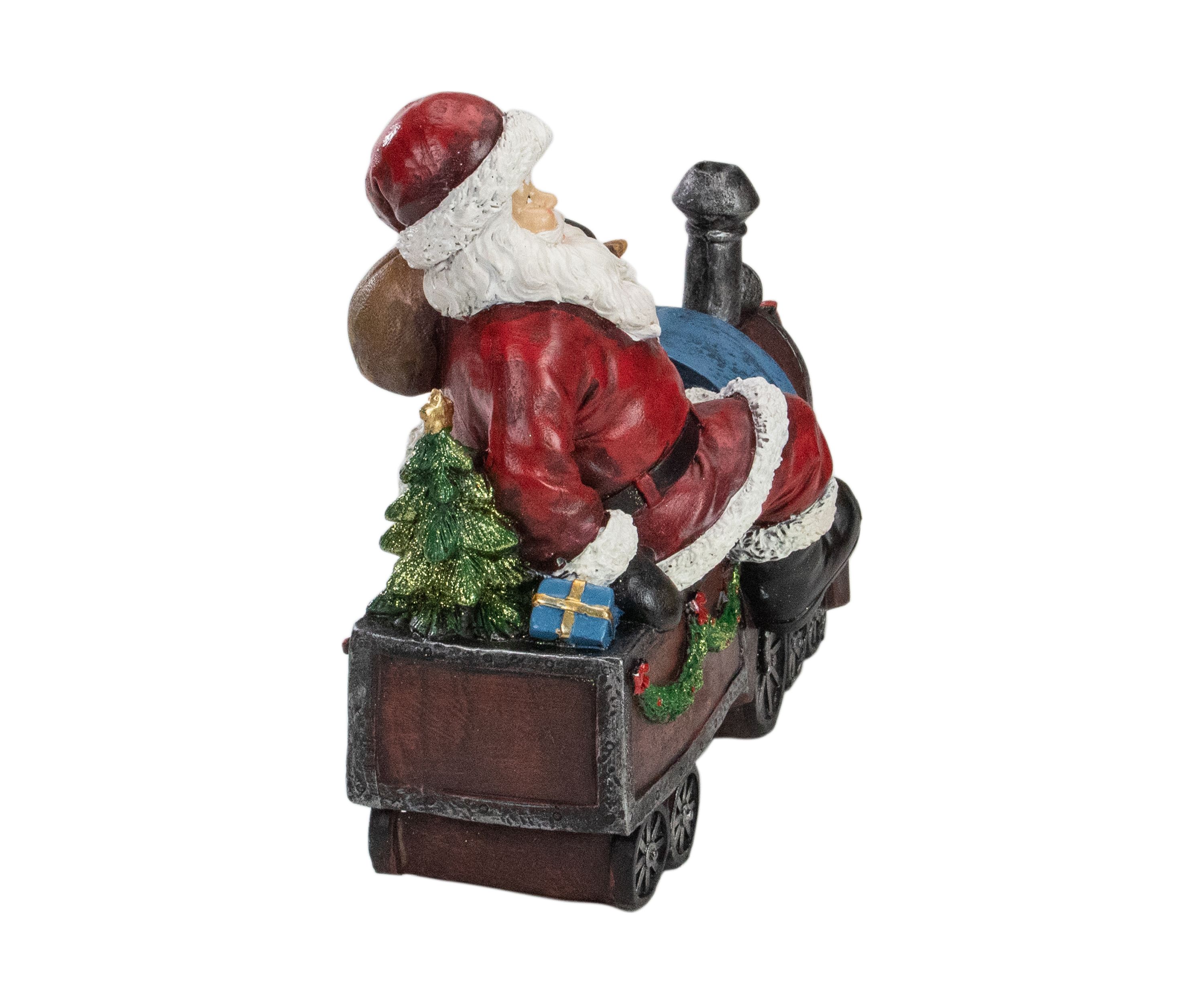 14Inch Red and Blue Santa on a Train Christmas Tabletop Decoration