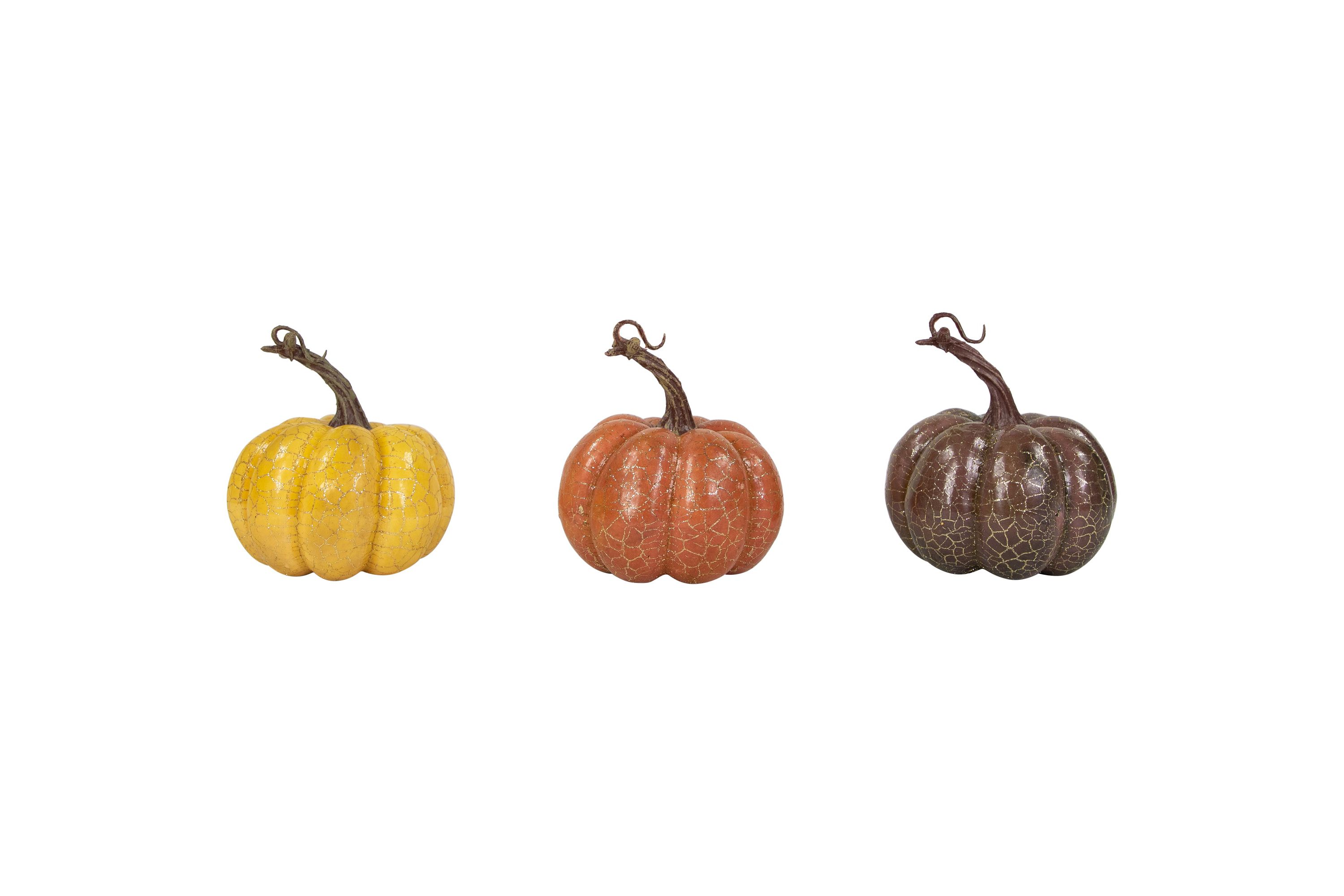 Set of 3 Orange Yellow and Brown Crackle Finish Fall Harvest Pumpkins 4inch
