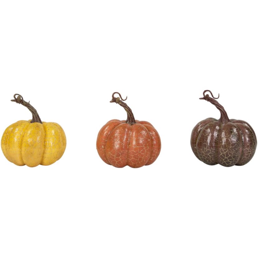 Set of 3 Orange Yellow and Brown Crackle Finish Fall Harvest Pumpkins 4inch