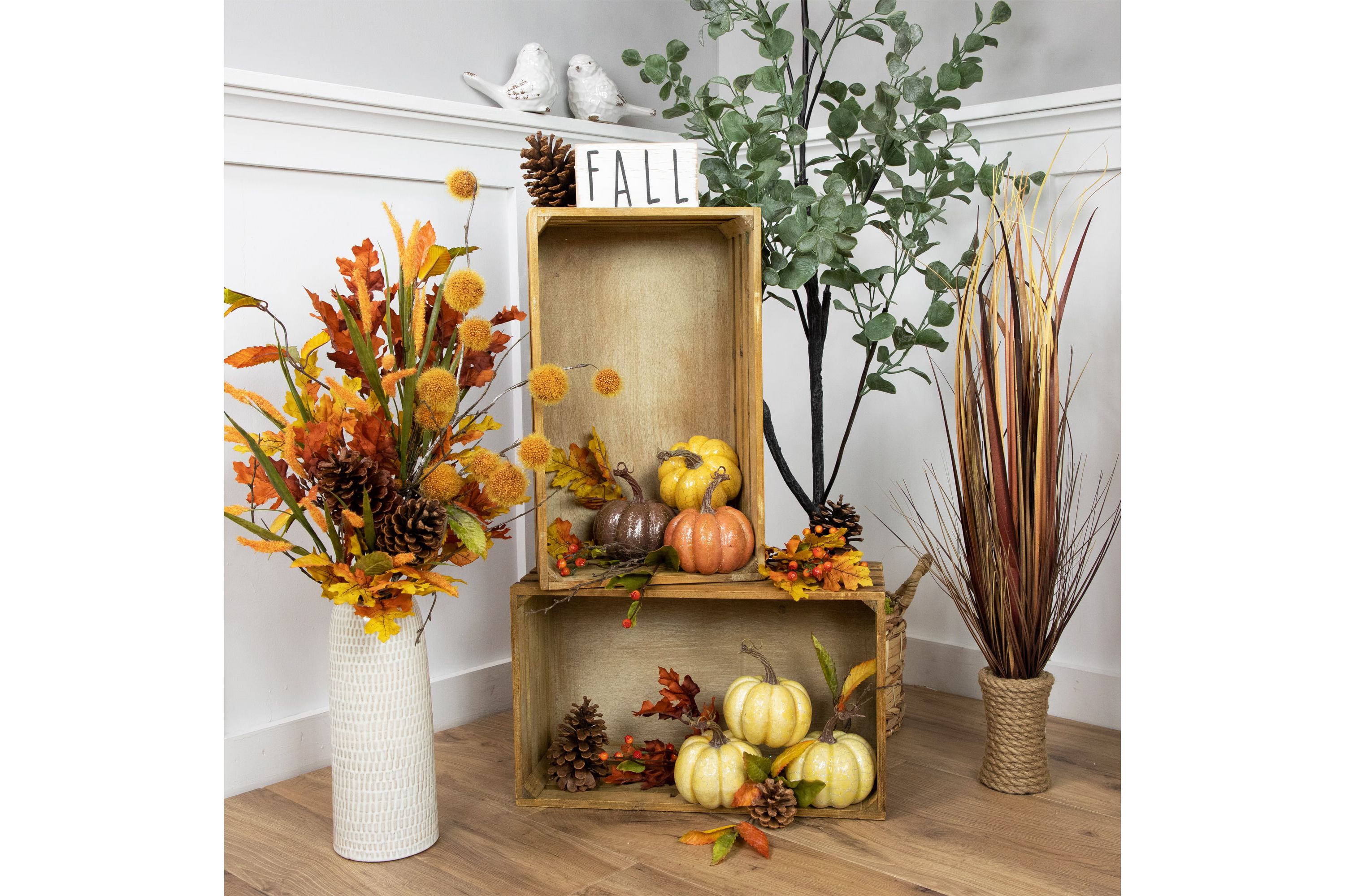 Set of 3 Orange Yellow and Brown Crackle Finish Fall Harvest Pumpkins 4inch