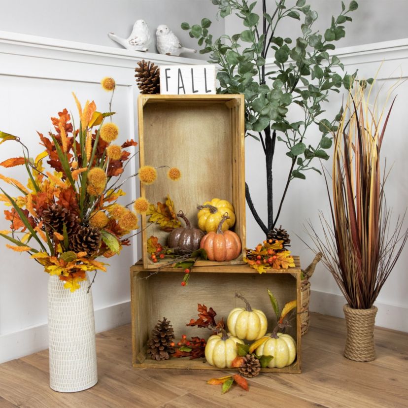 Set of 3 Orange Yellow and Brown Crackle Finish Fall Harvest Pumpkins 4inch