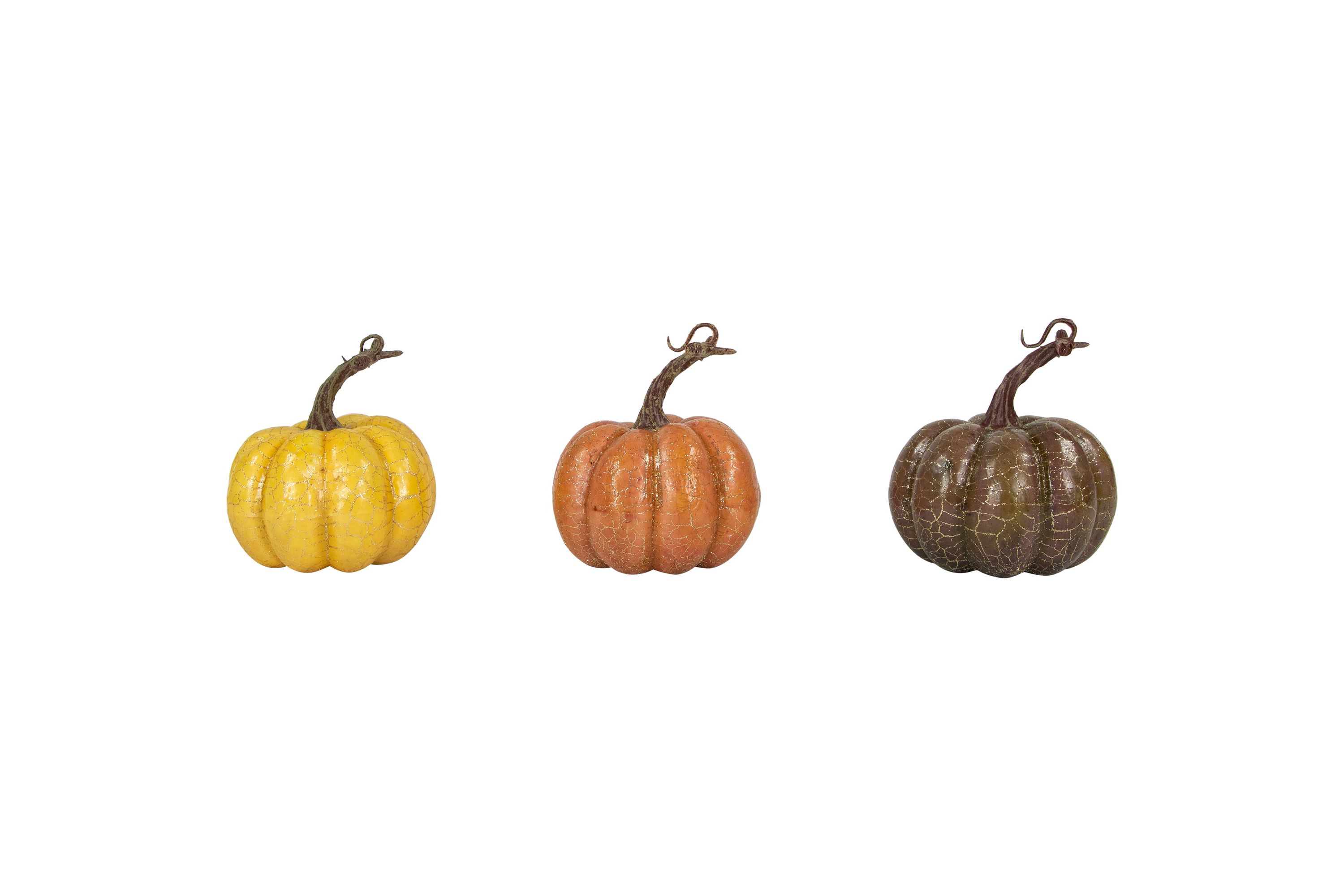 Set of 3 Orange Yellow and Brown Crackle Finish Fall Harvest Pumpkins 4inch
