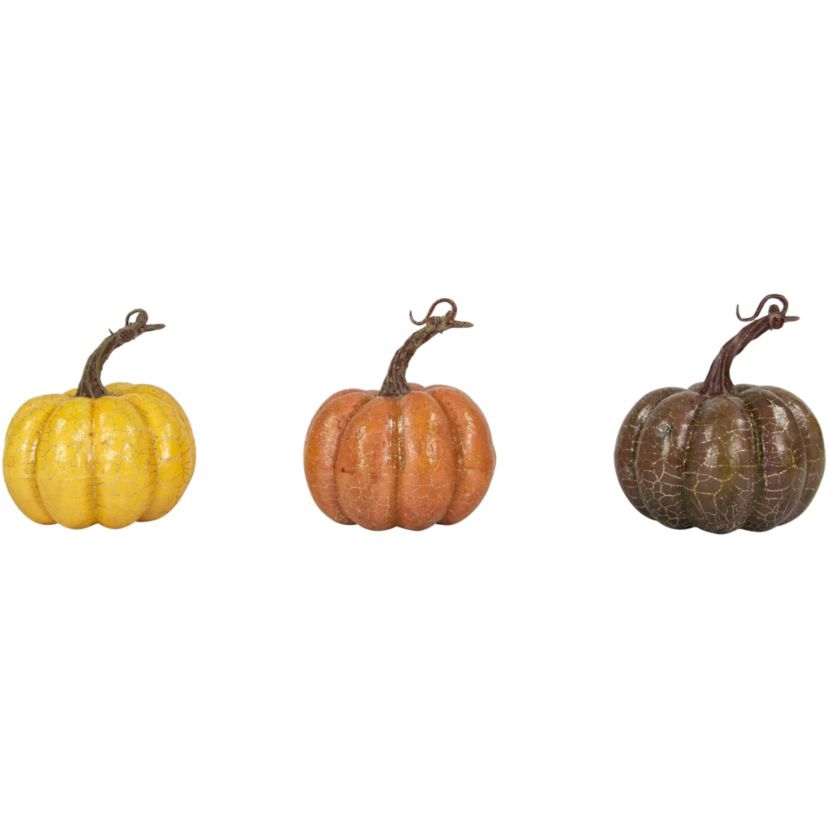 Set of 3 Orange Yellow and Brown Crackle Finish Fall Harvest Pumpkins 4inch