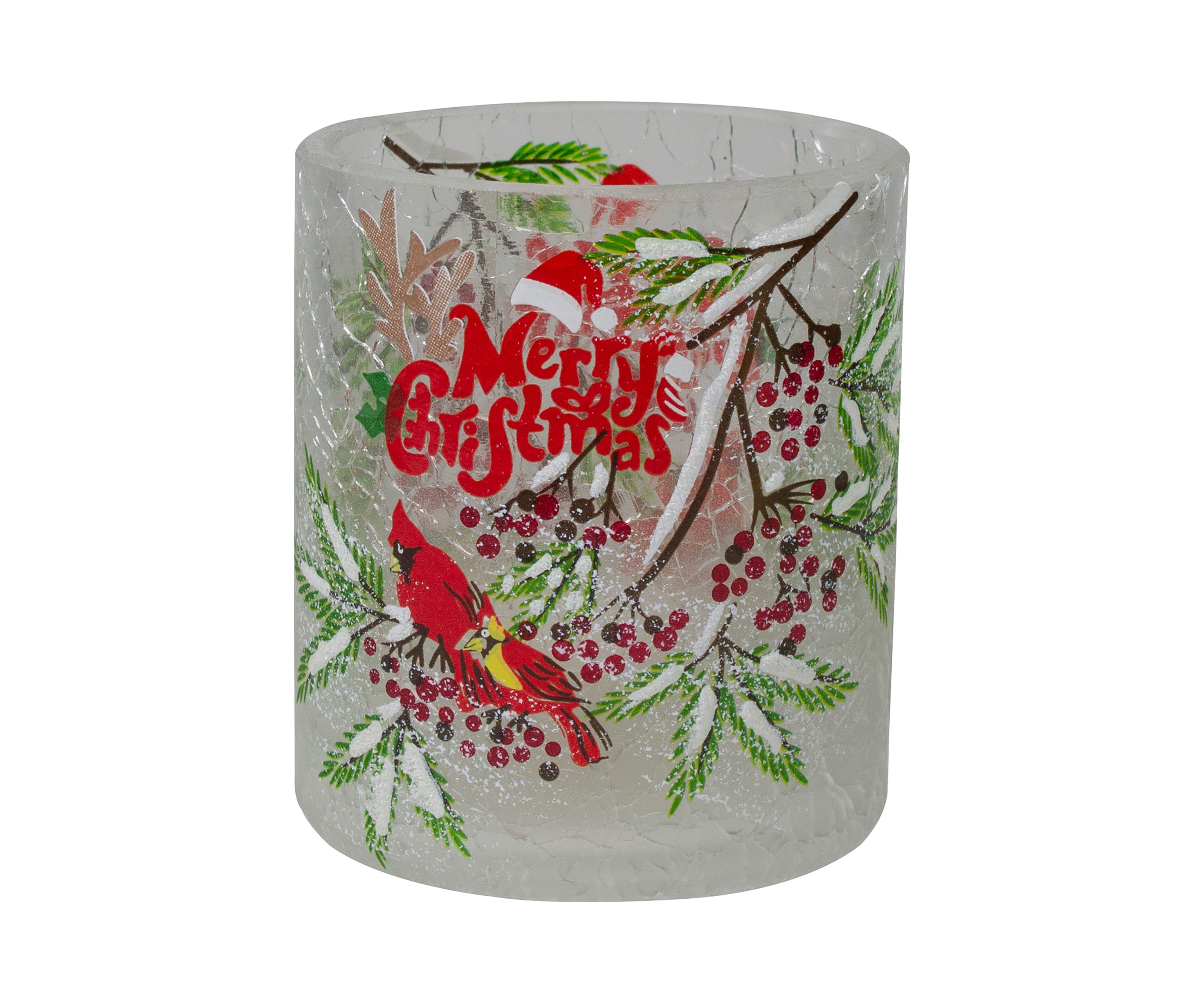 2.75-Inch Cardinal and Pine Hand Painted Flameless Christmas Candle Holder