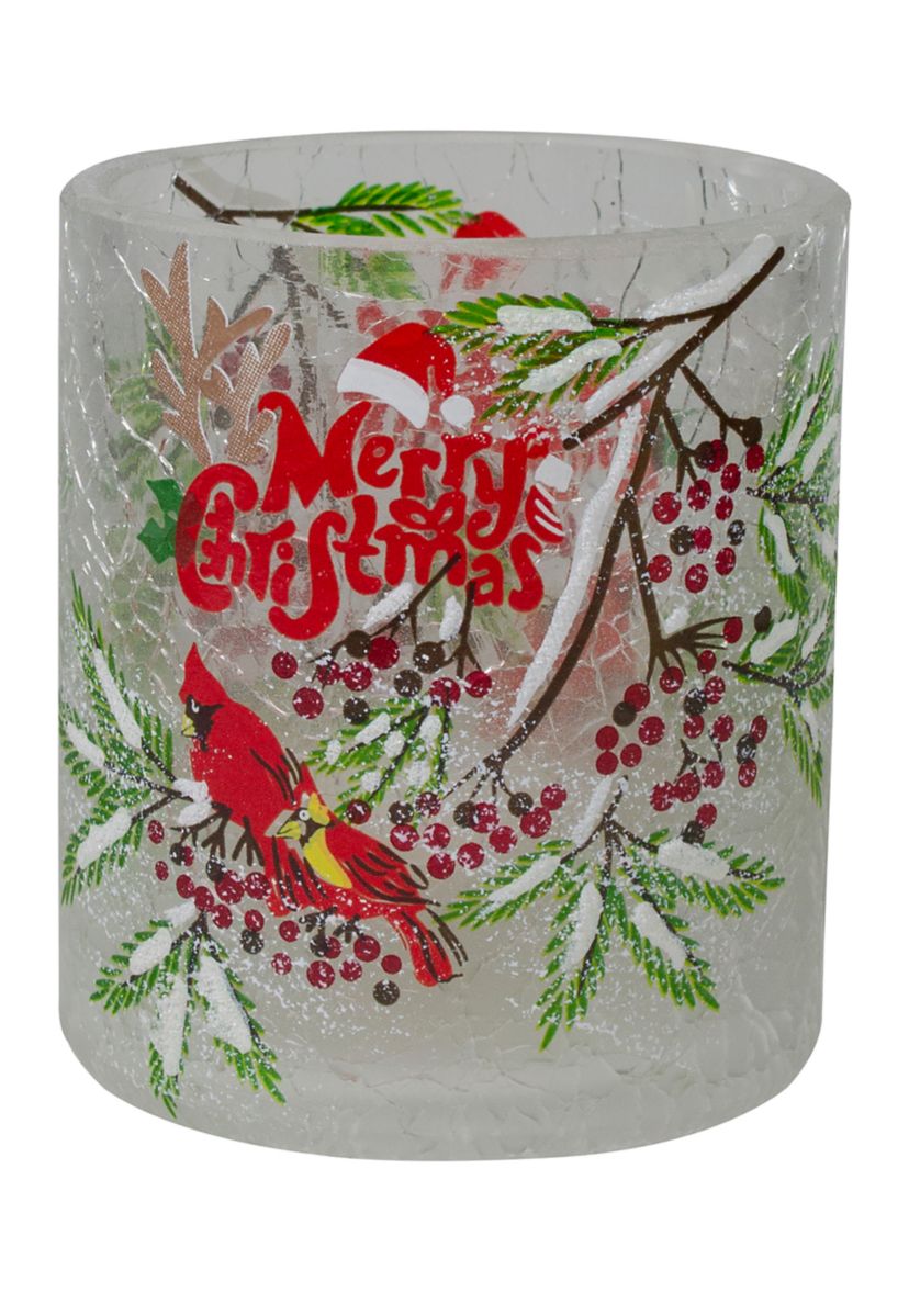 2.75-Inch Cardinal and Pine Hand Painted Flameless Christmas Candle Holder