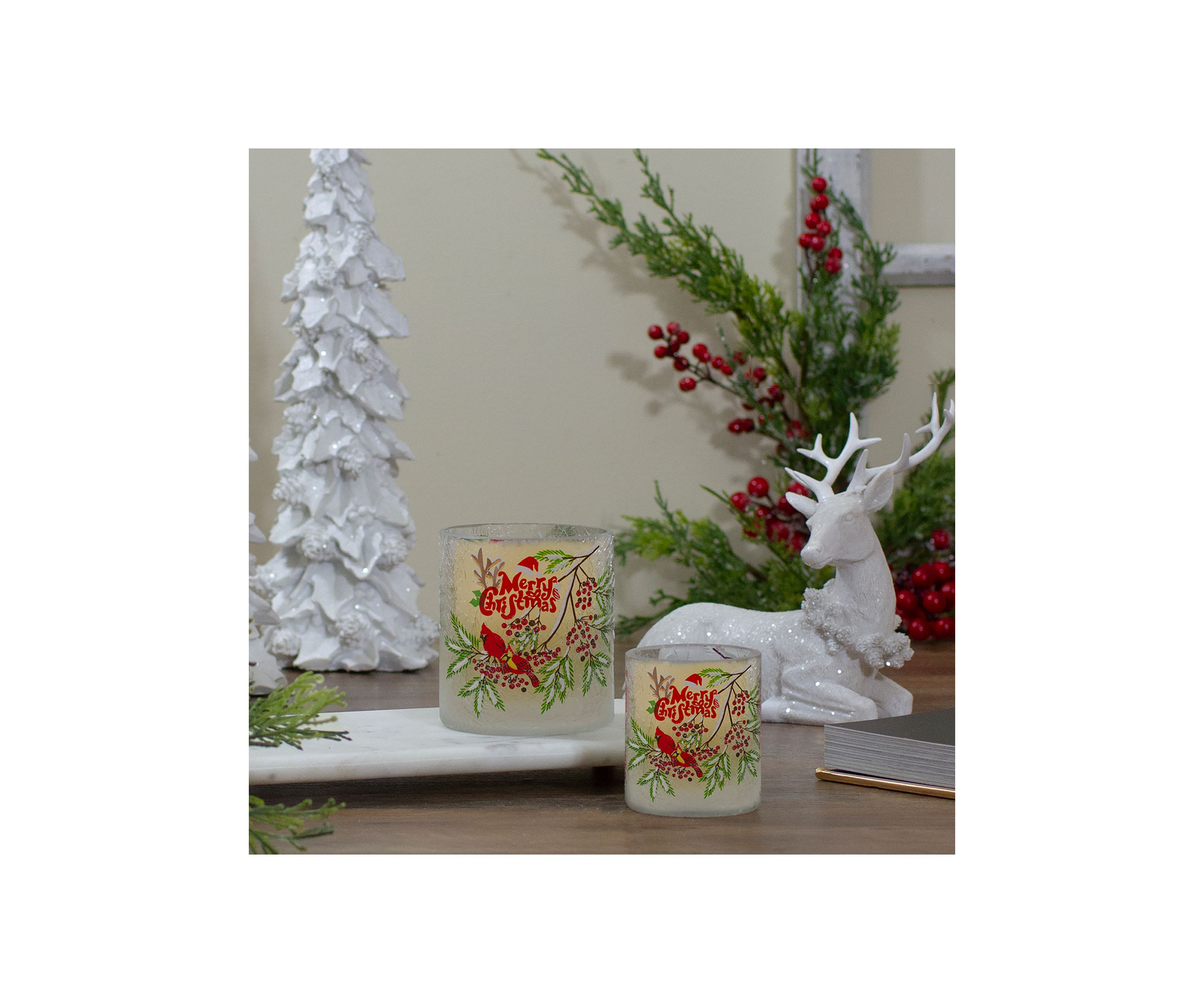 2.75-Inch Cardinal and Pine Hand Painted Flameless Christmas Candle Holder