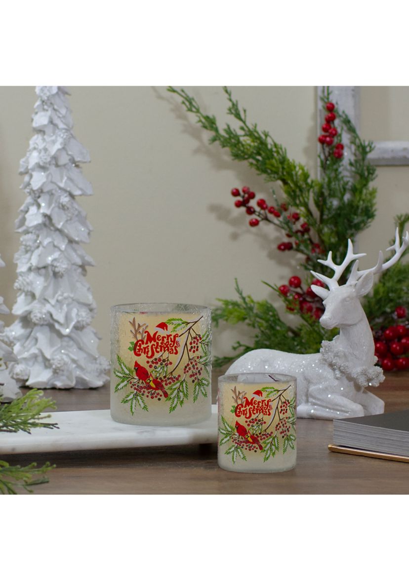 2.75-Inch Cardinal and Pine Hand Painted Flameless Christmas Candle Holder