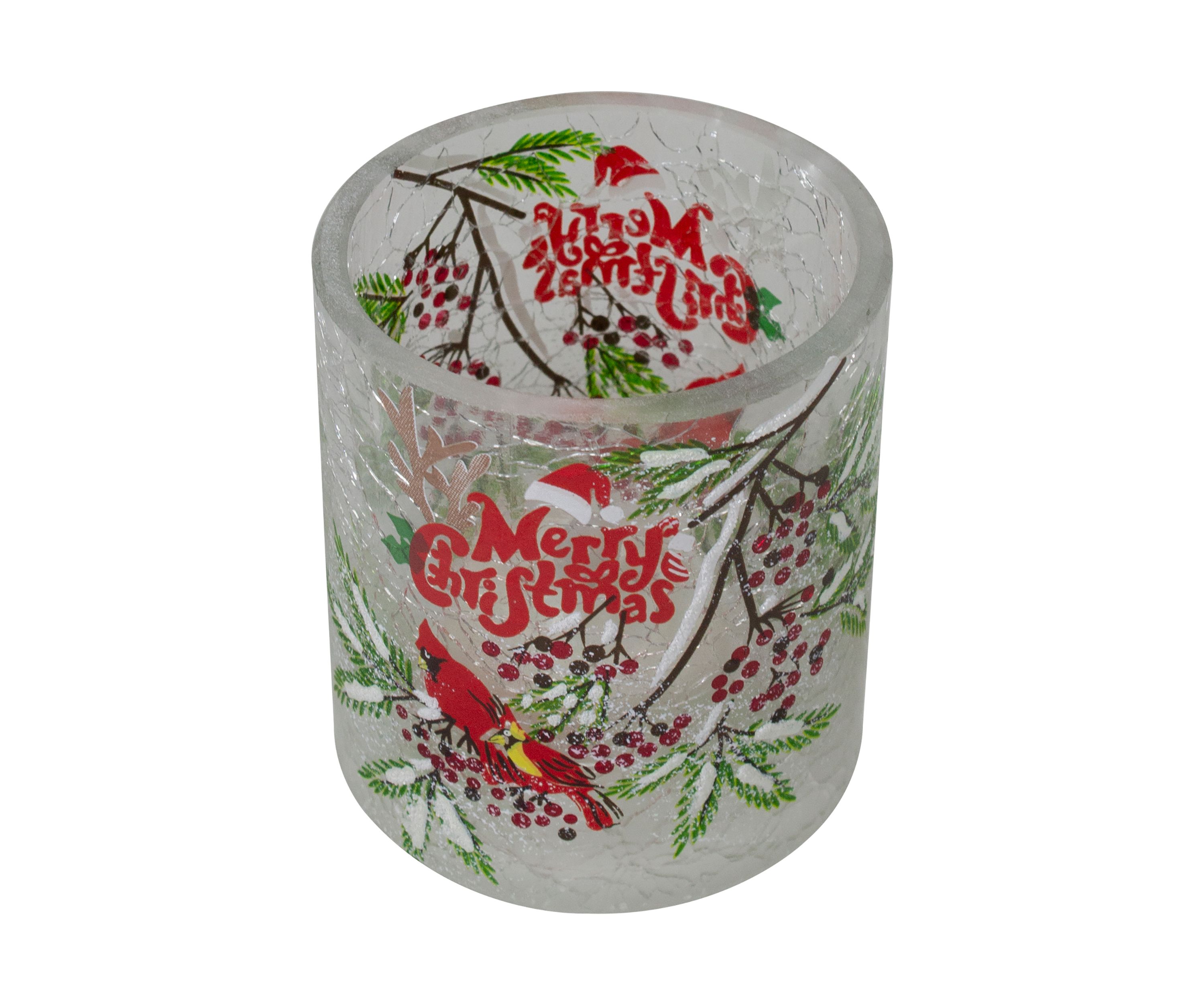 2.75-Inch Cardinal and Pine Hand Painted Flameless Christmas Candle Holder