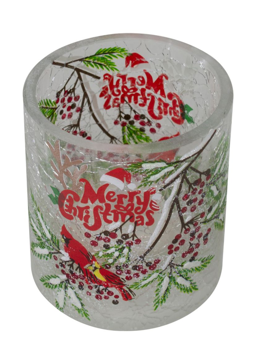 2.75-Inch Cardinal and Pine Hand Painted Flameless Christmas Candle Holder